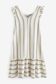 White/Blue Linen V-Neck Blend Summer Sleeveless Shift Dress - Image 6 of 7