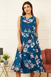 Yumi Blue Watercolour Floral Skater Dress - Image 1 of 5