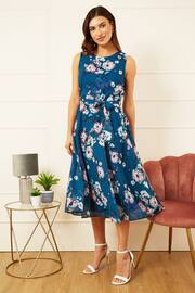 Yumi Blue Watercolour Floral Skater Dress - Image 3 of 5
