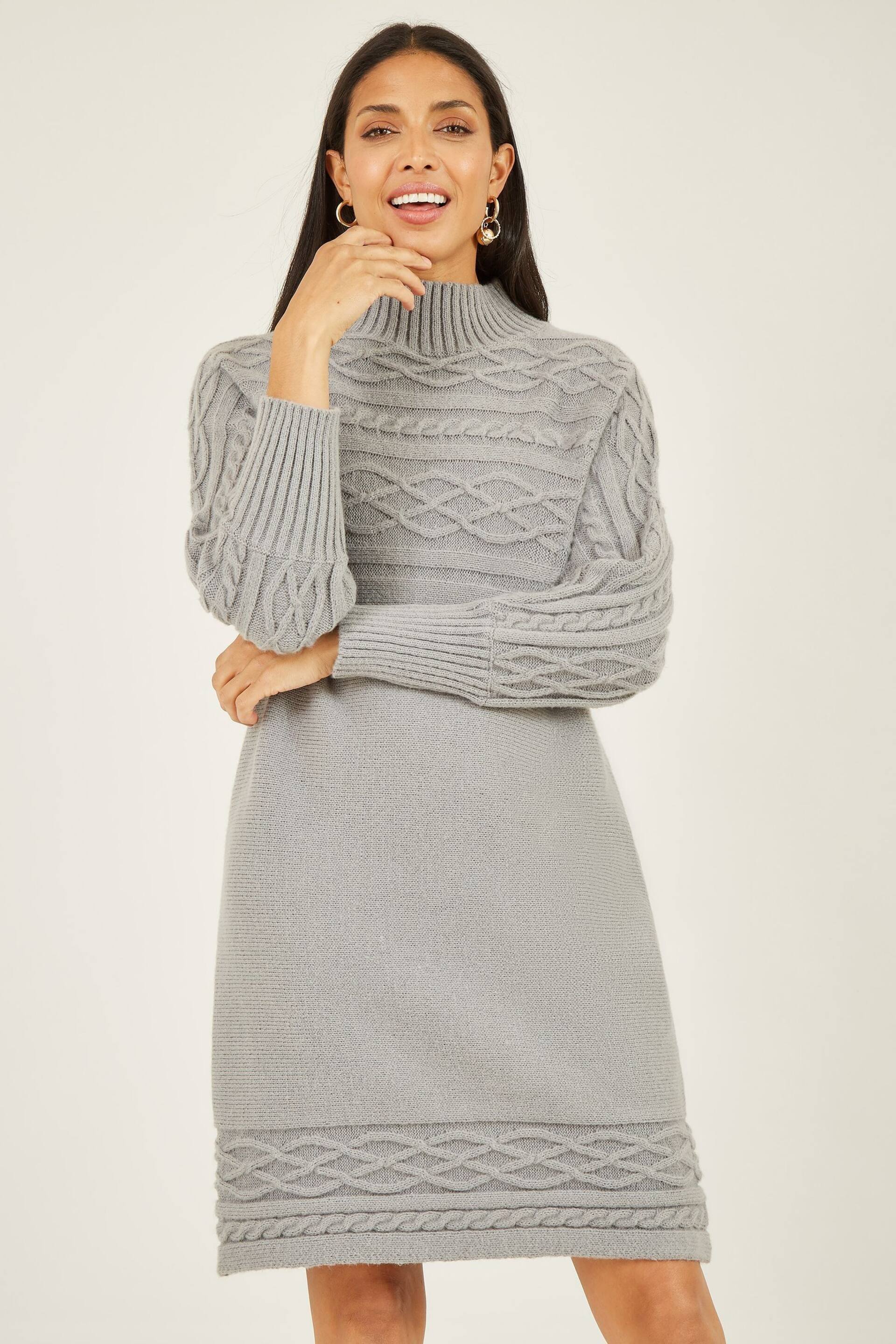 Yumi Grey Cable Knit Tunic Dress - Image 2 of 5