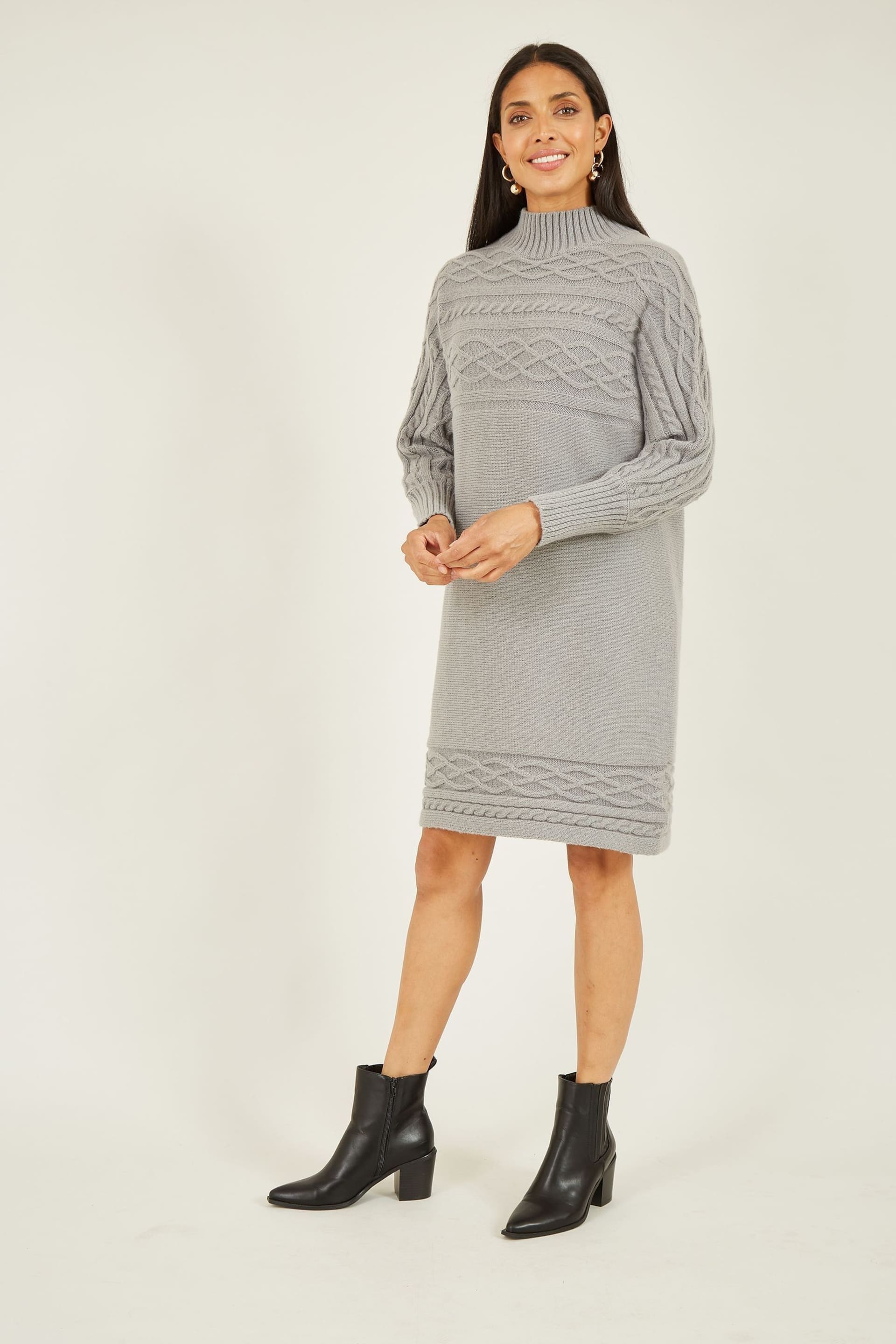 Yumi Grey Cable Knit Tunic Dress - Image 3 of 5