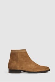 Reiss Stone Clay Suede Zip-Through Boots - Image 1 of 5