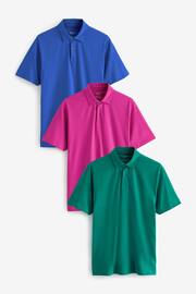 Blue/Green/Pink Bright Regular Fit Short Sleeve Jersey Polo Shirts 3 Pack - Image 1 of 8