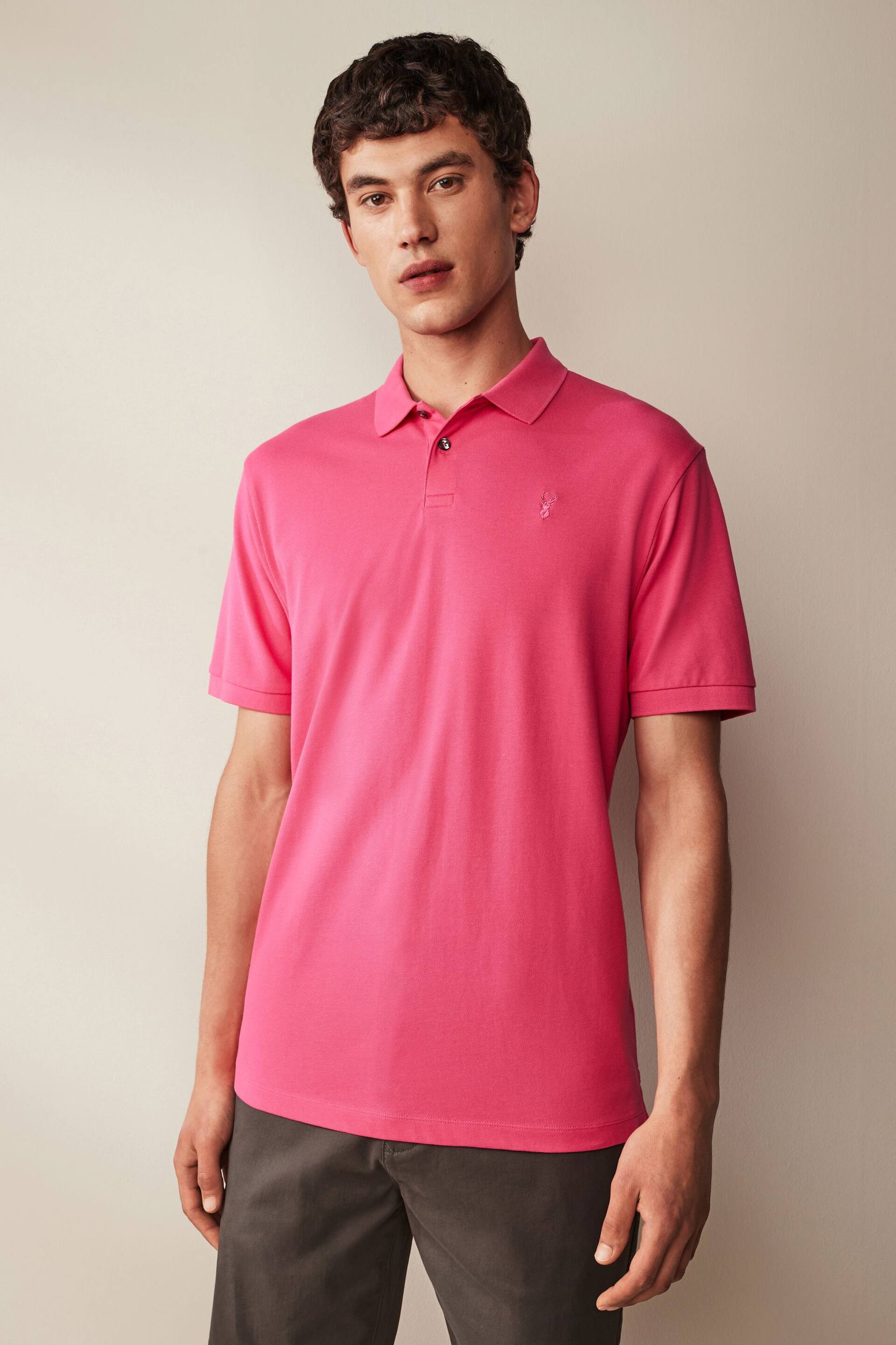 Bright Pink Regular Fit Short Sleeve Pique Polo Shirt - Image 1 of 7