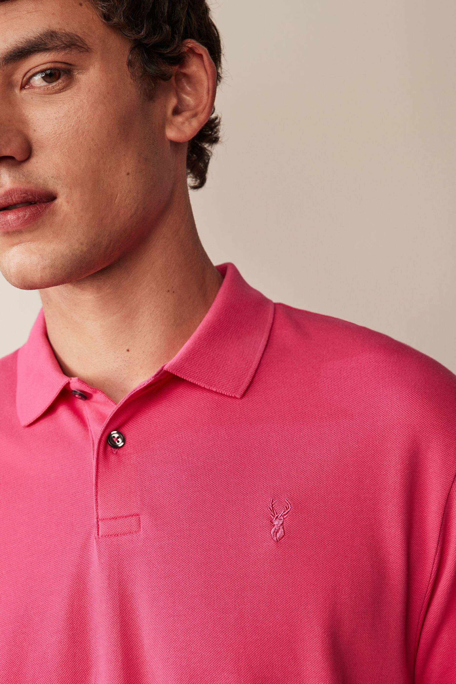 Bright Pink Regular Fit Short Sleeve Pique Polo Shirt - Image 4 of 7