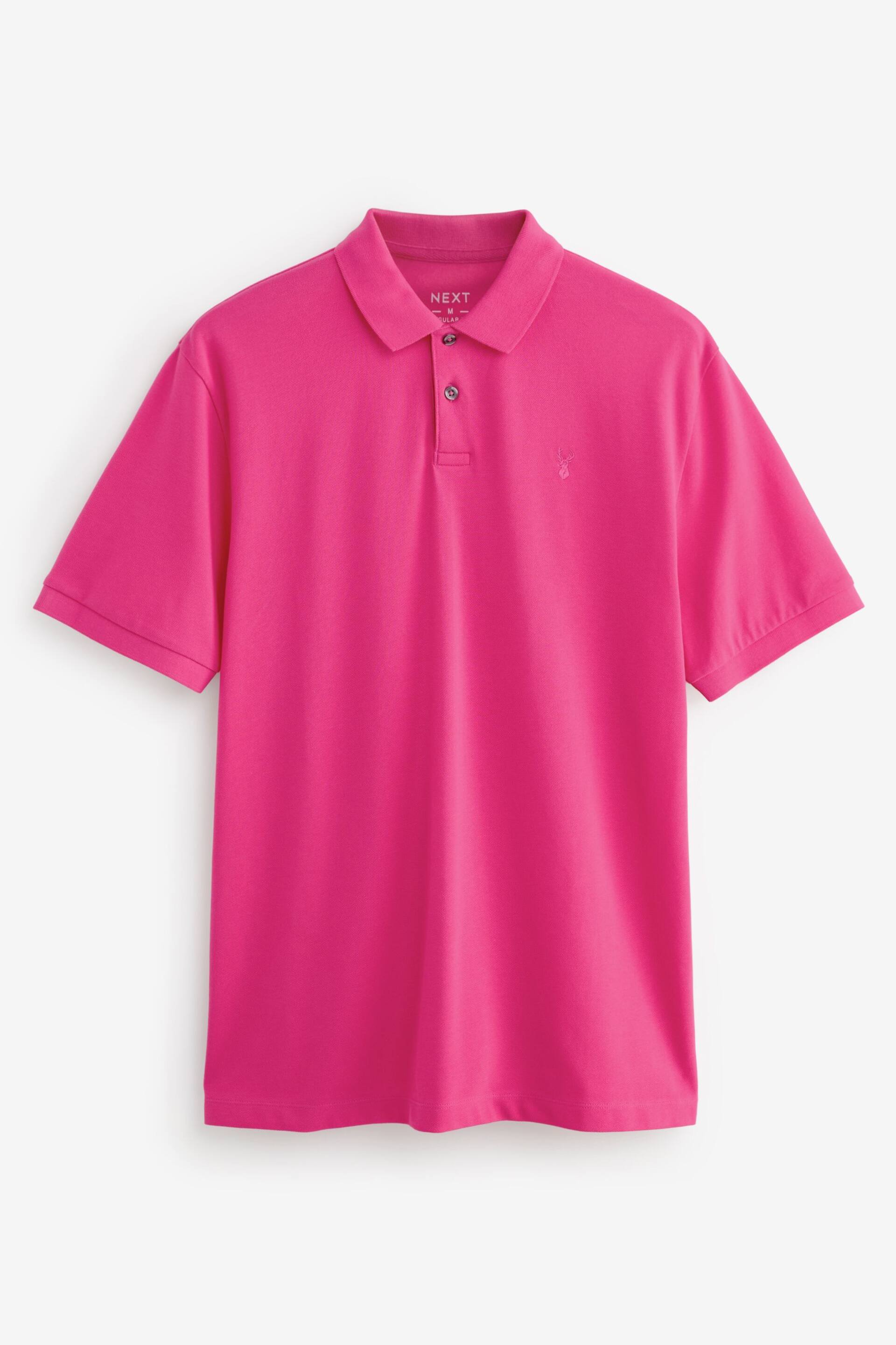 Bright Pink Regular Fit Short Sleeve Pique Polo Shirt - Image 5 of 7