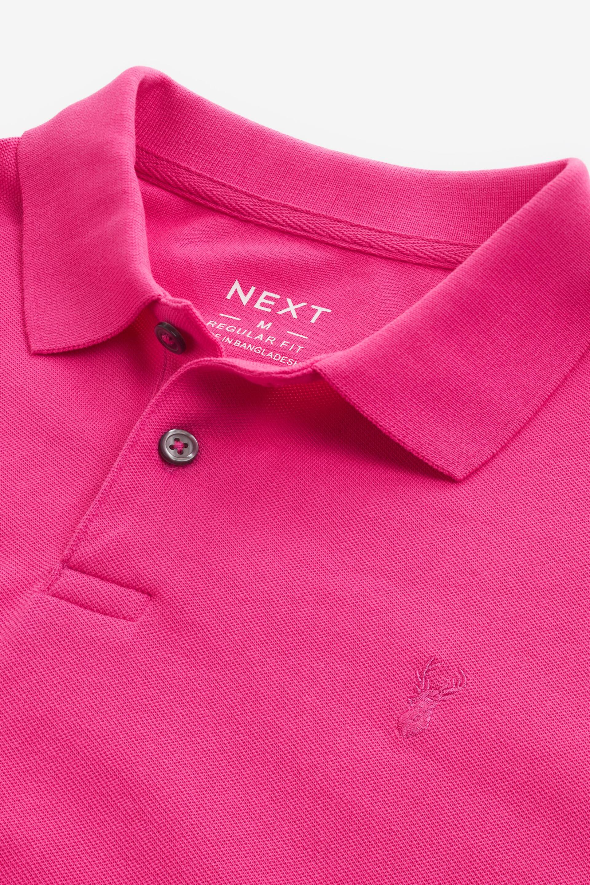 Bright Pink Regular Fit Short Sleeve Pique Polo Shirt - Image 6 of 7