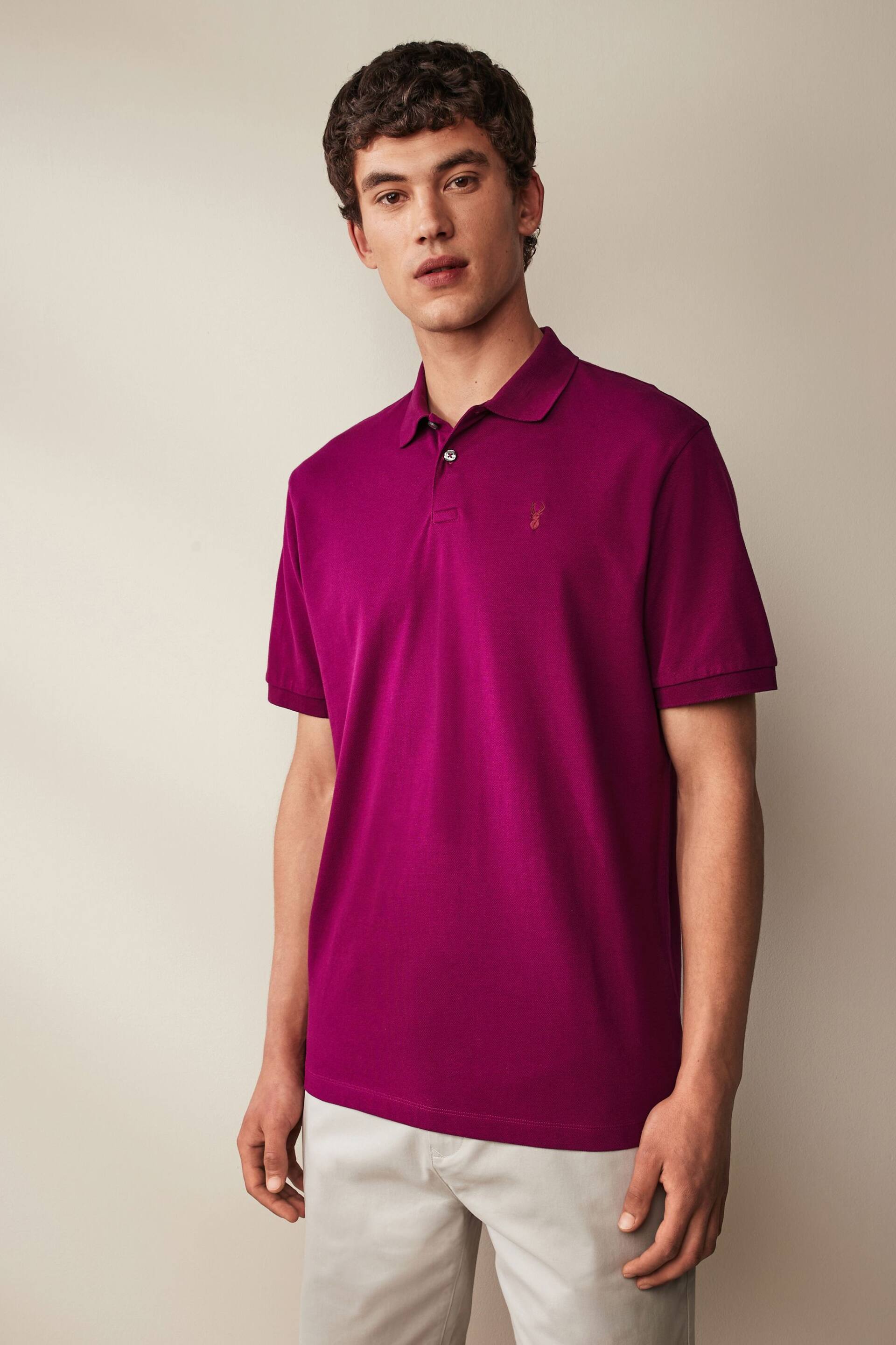 Purple Bright Regular Fit Short Sleeve Pique Polo Shirt - Image 1 of 7