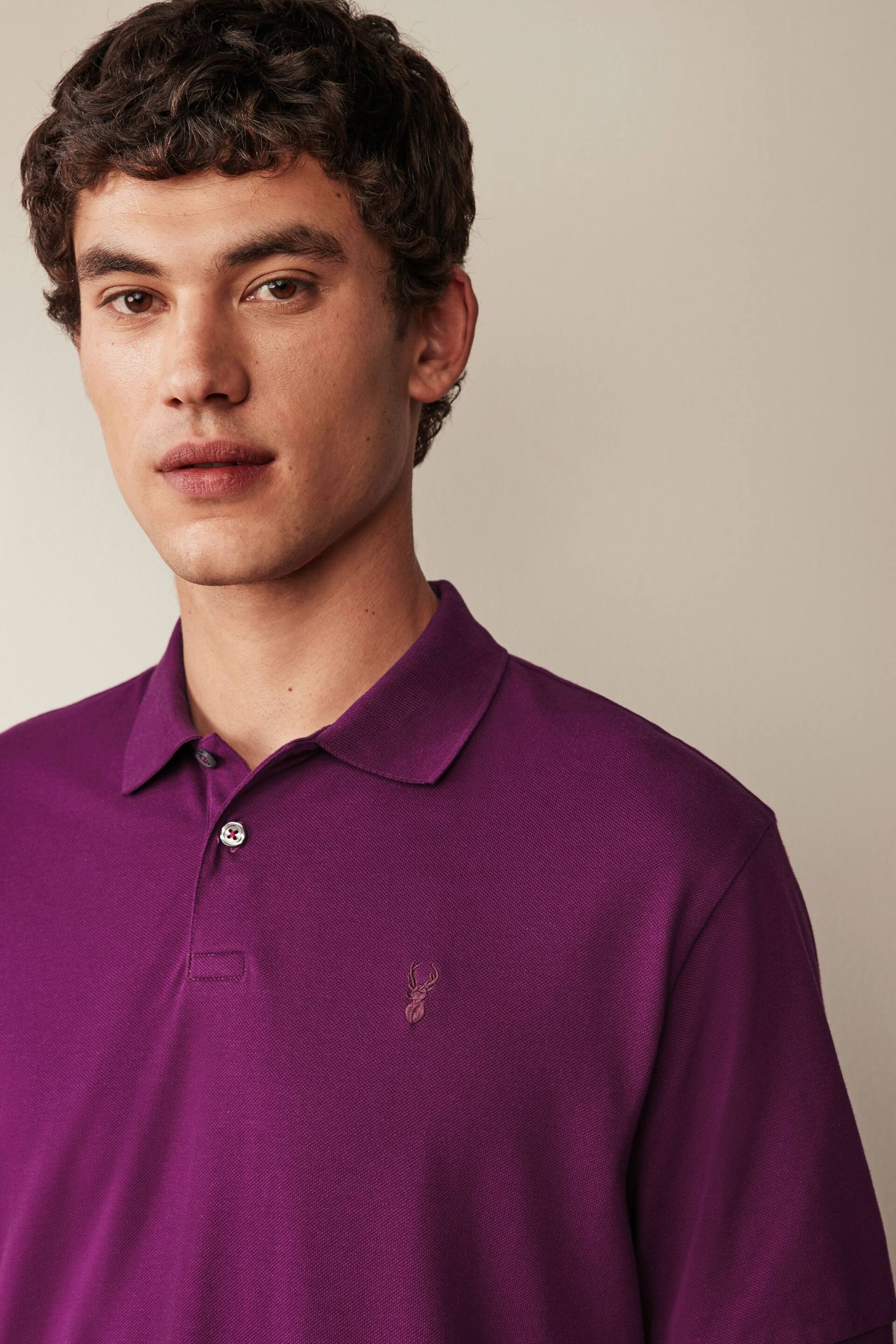 Purple Bright Regular Fit Short Sleeve Pique Polo Shirt - Image 4 of 7