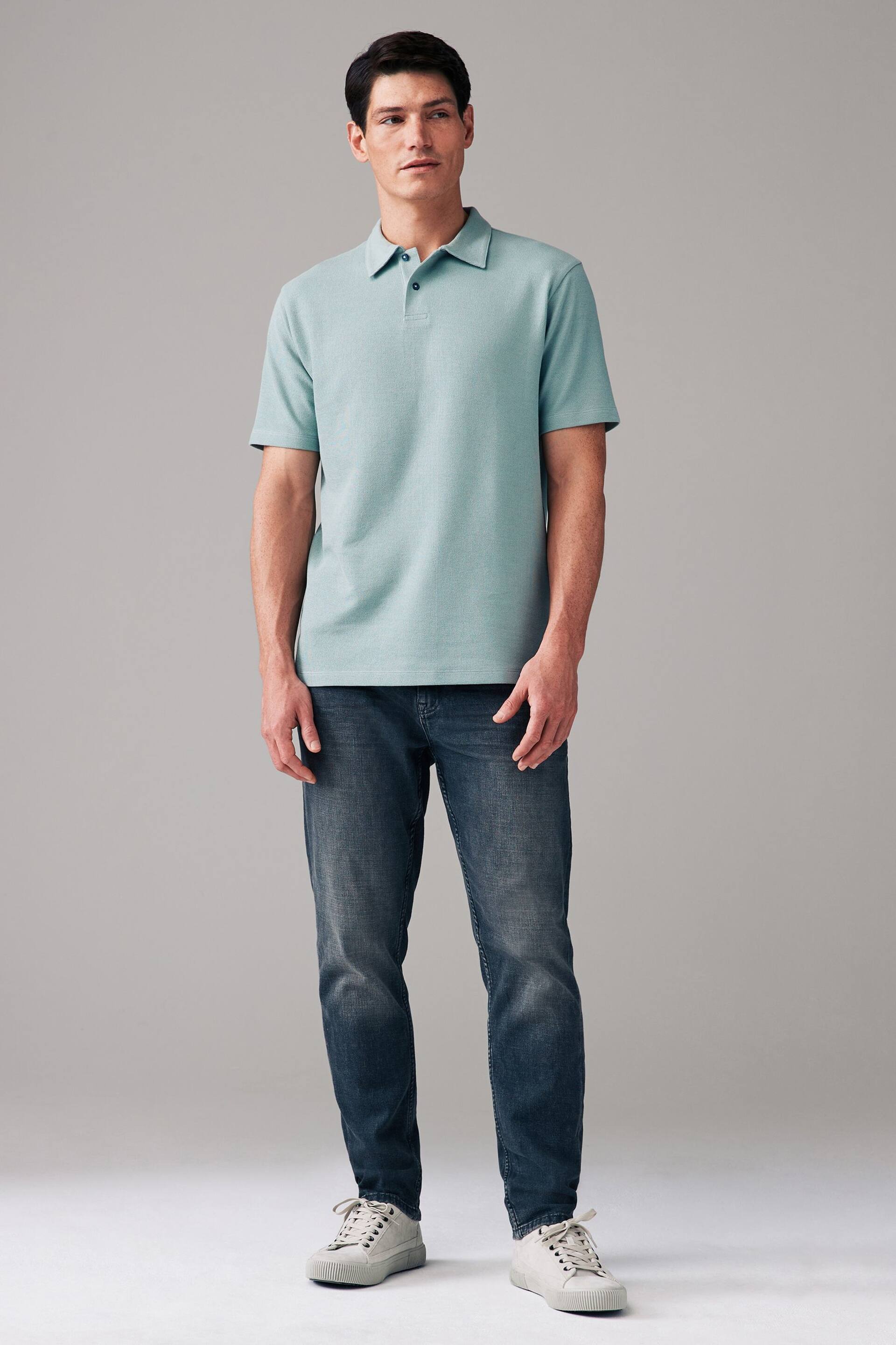 Green Textured Short Sleeve Polo Shirt - Image 2 of 8