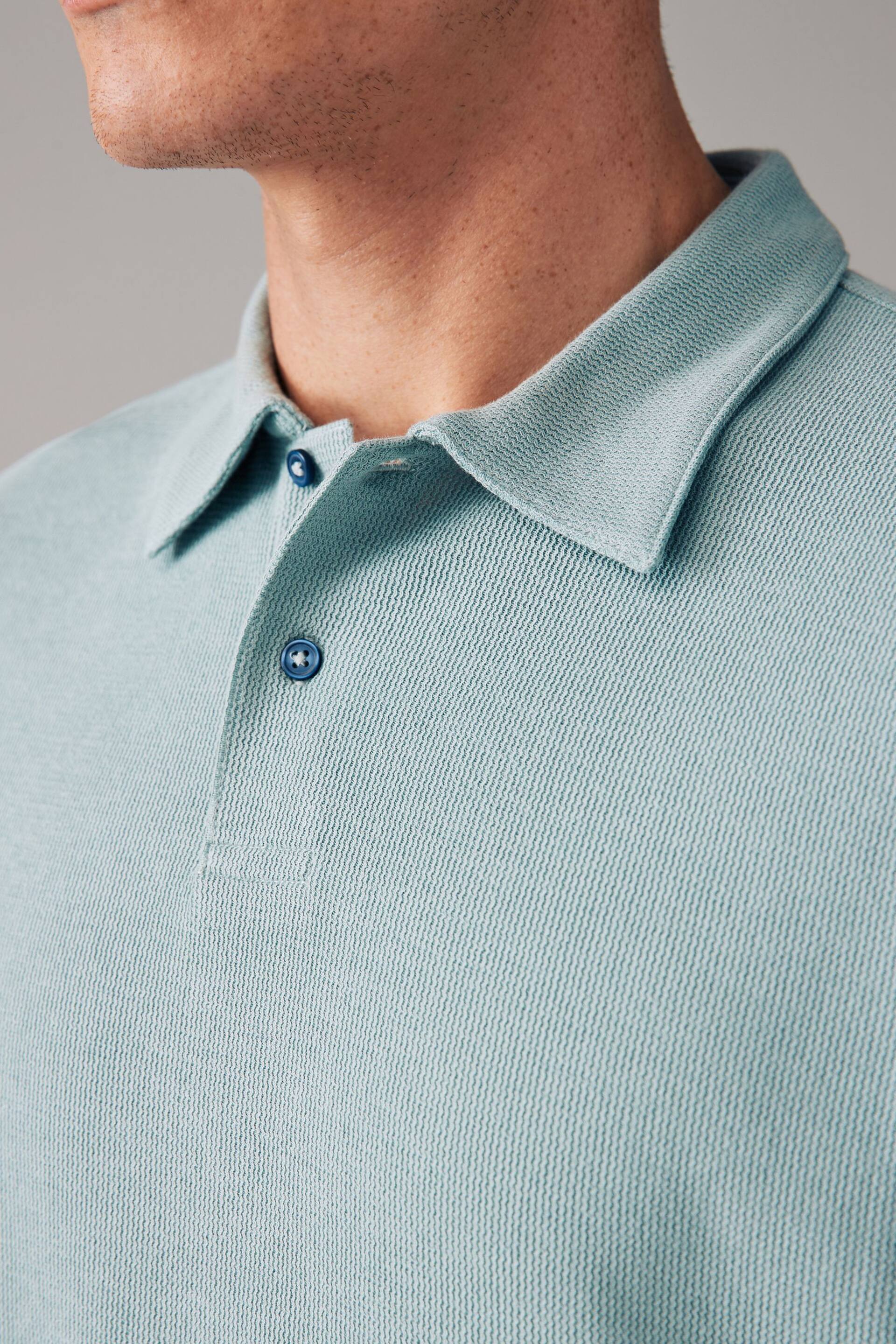 Green Textured Short Sleeve Polo Shirt - Image 5 of 8