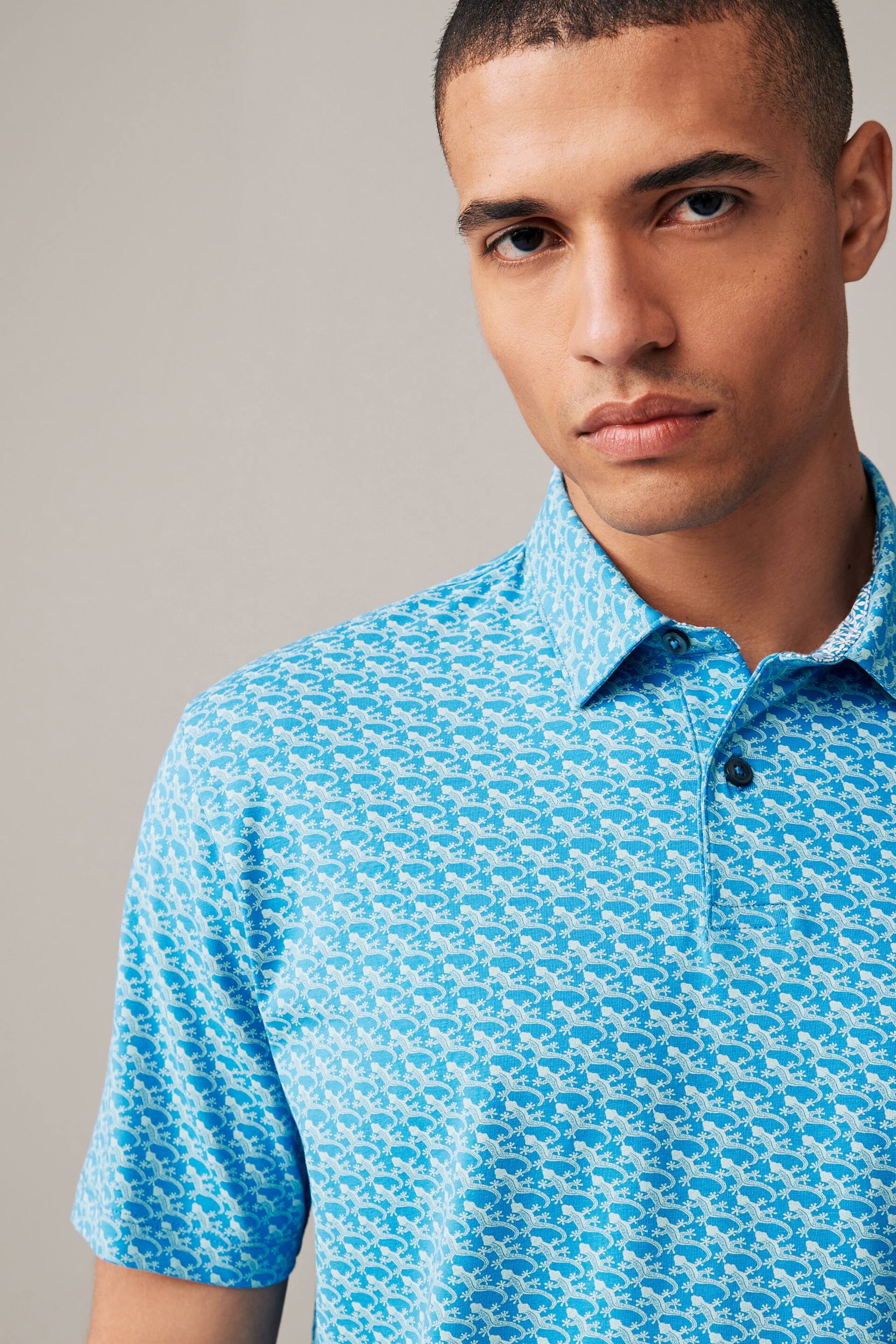 Blue Gecko Print Polo Shirt - Image 1 of 3