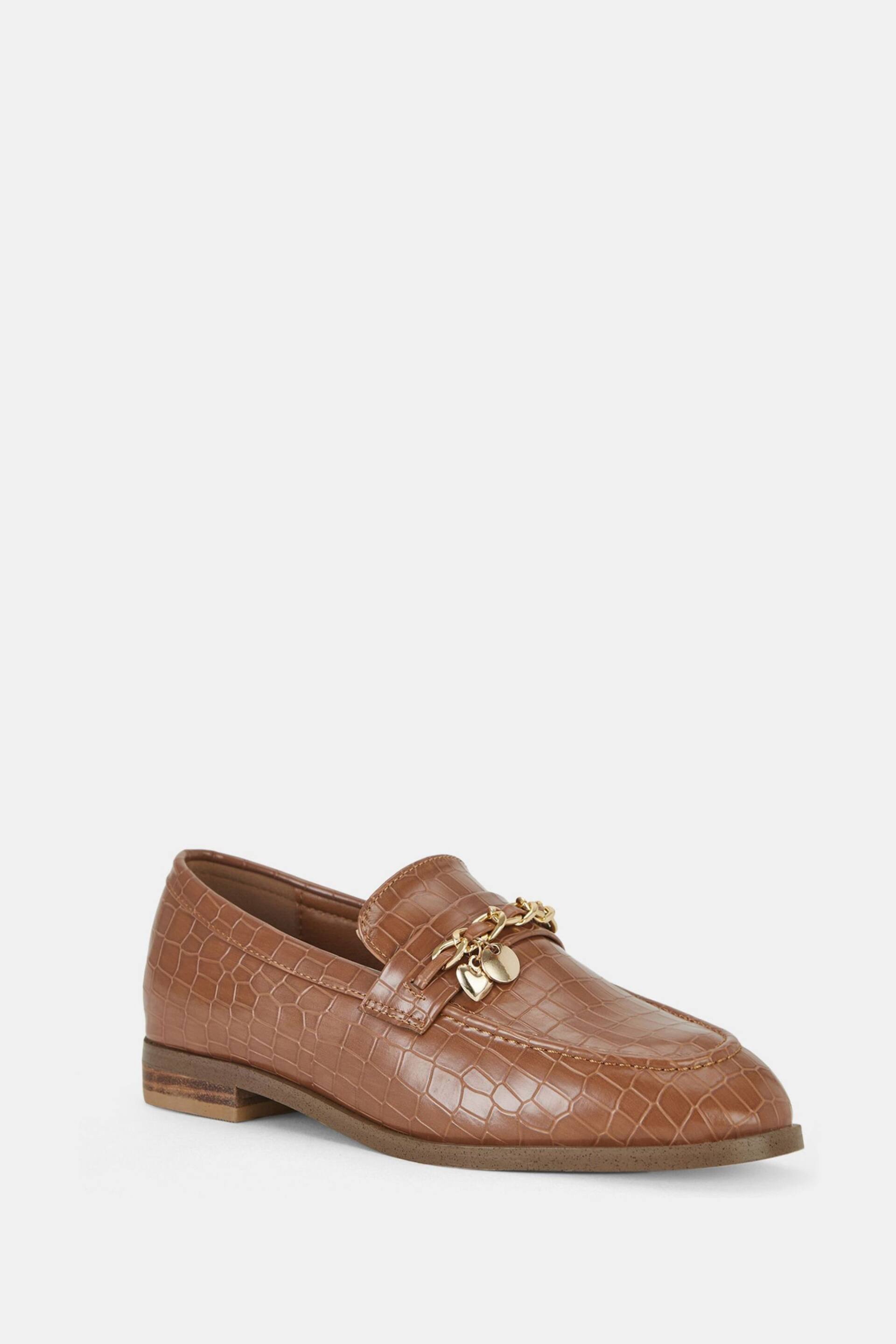 Novo Brown Wide Fit Elio Faux Croc Flat Loafers - Image 3 of 4