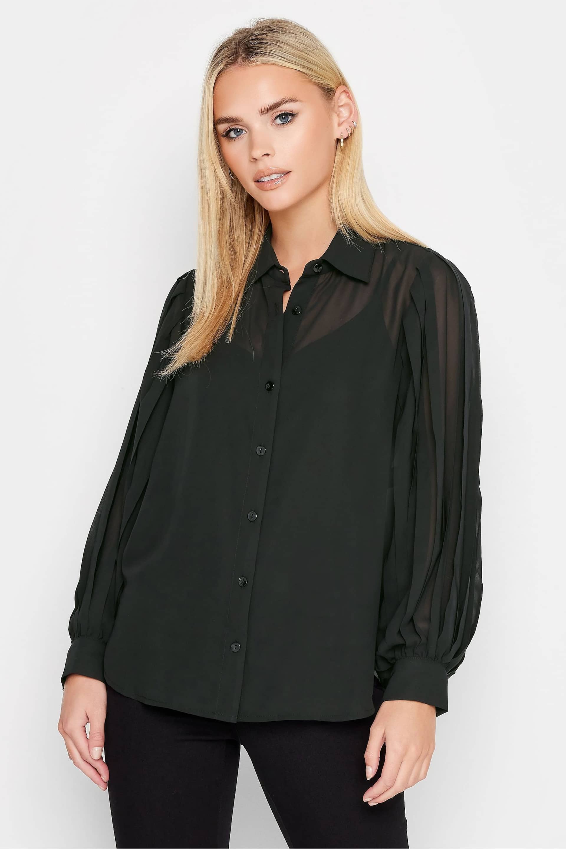 PixieGirl Petite Black Pleated Sleeve Shirt - Image 1 of 4