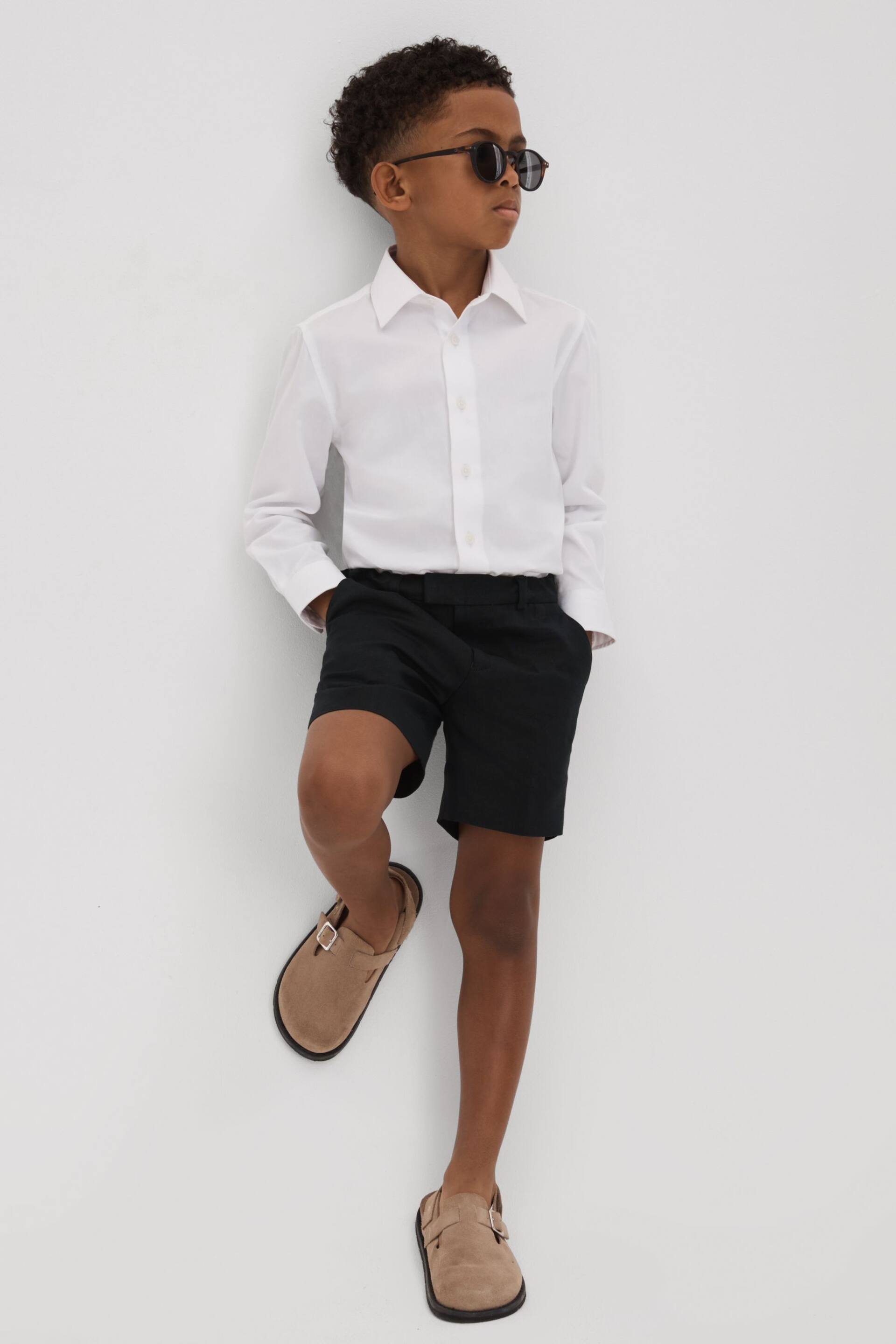 Reiss Navy Kin Junior Slim Fit Linen Adjustable Shorts - Image 3 of 4