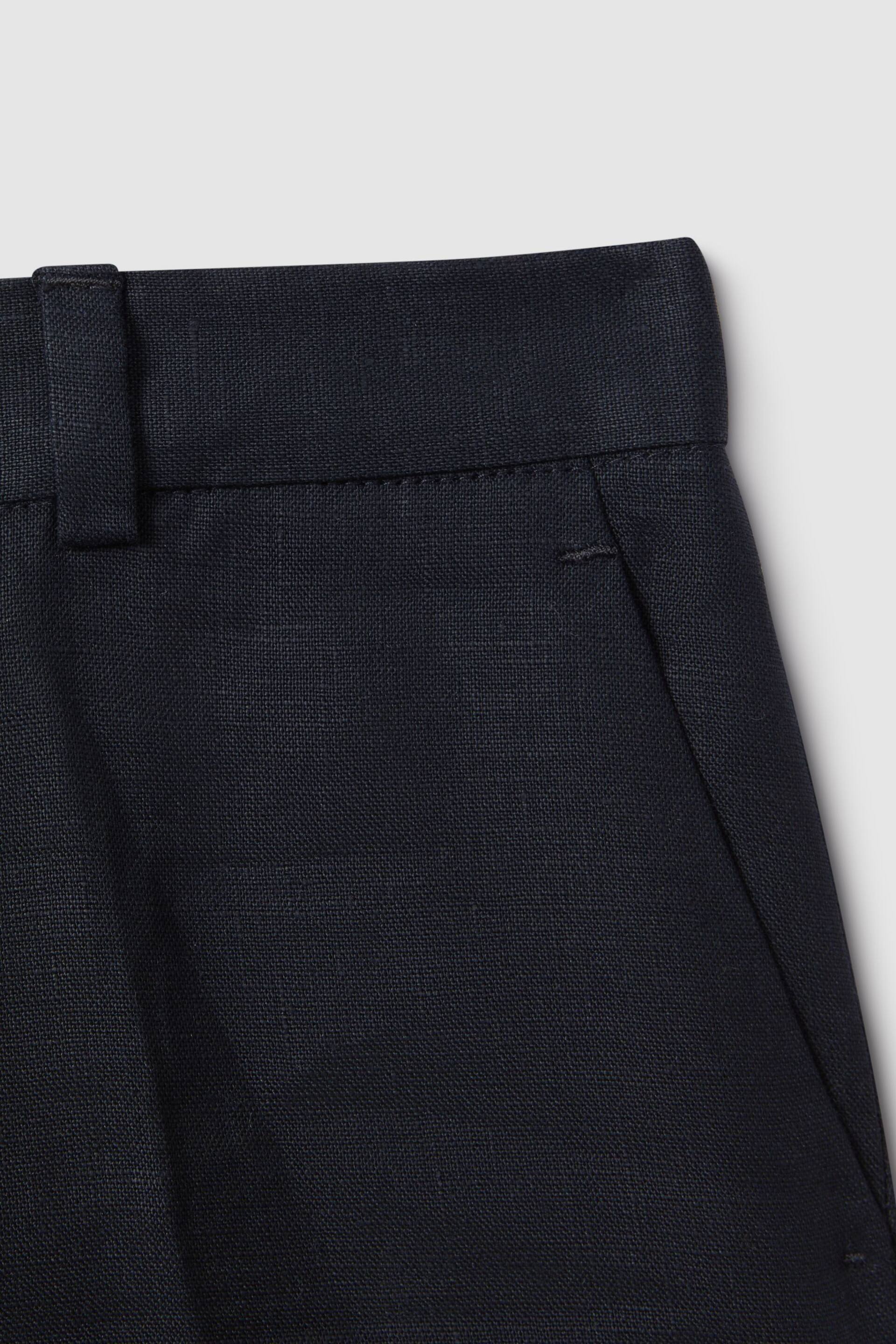 Reiss Navy Kin Junior Slim Fit Linen Adjustable Shorts - Image 4 of 4