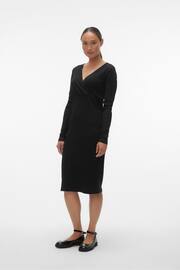 VERO MODA Black Maternity Stretch Comfort Ribbed Wrap Dress - Image 1 of 6