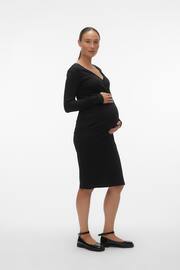 VERO MODA Black Maternity Stretch Comfort Ribbed Wrap Dress - Image 4 of 6