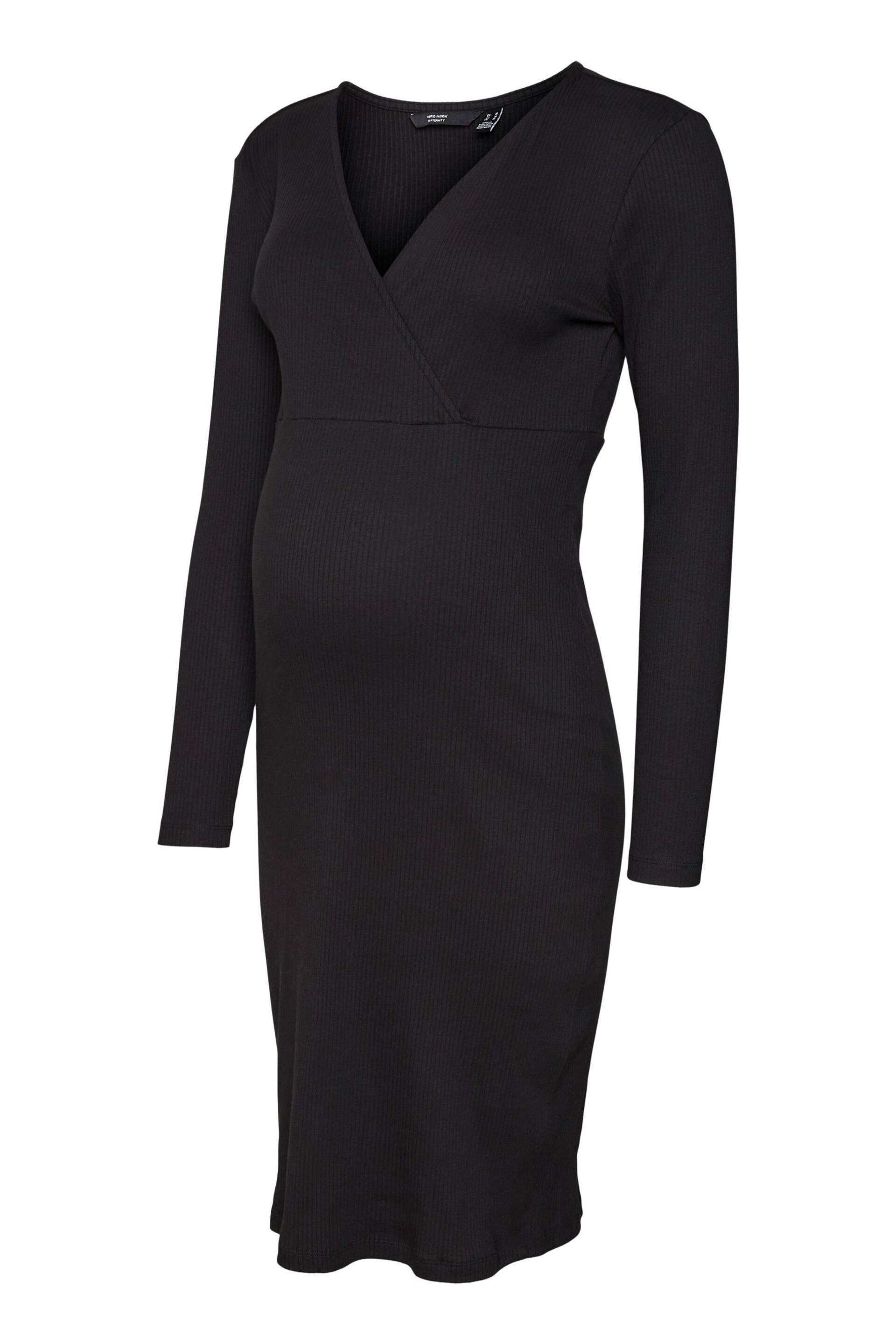 VERO MODA Black Maternity Stretch Comfort Ribbed Wrap Dress - Image 6 of 6