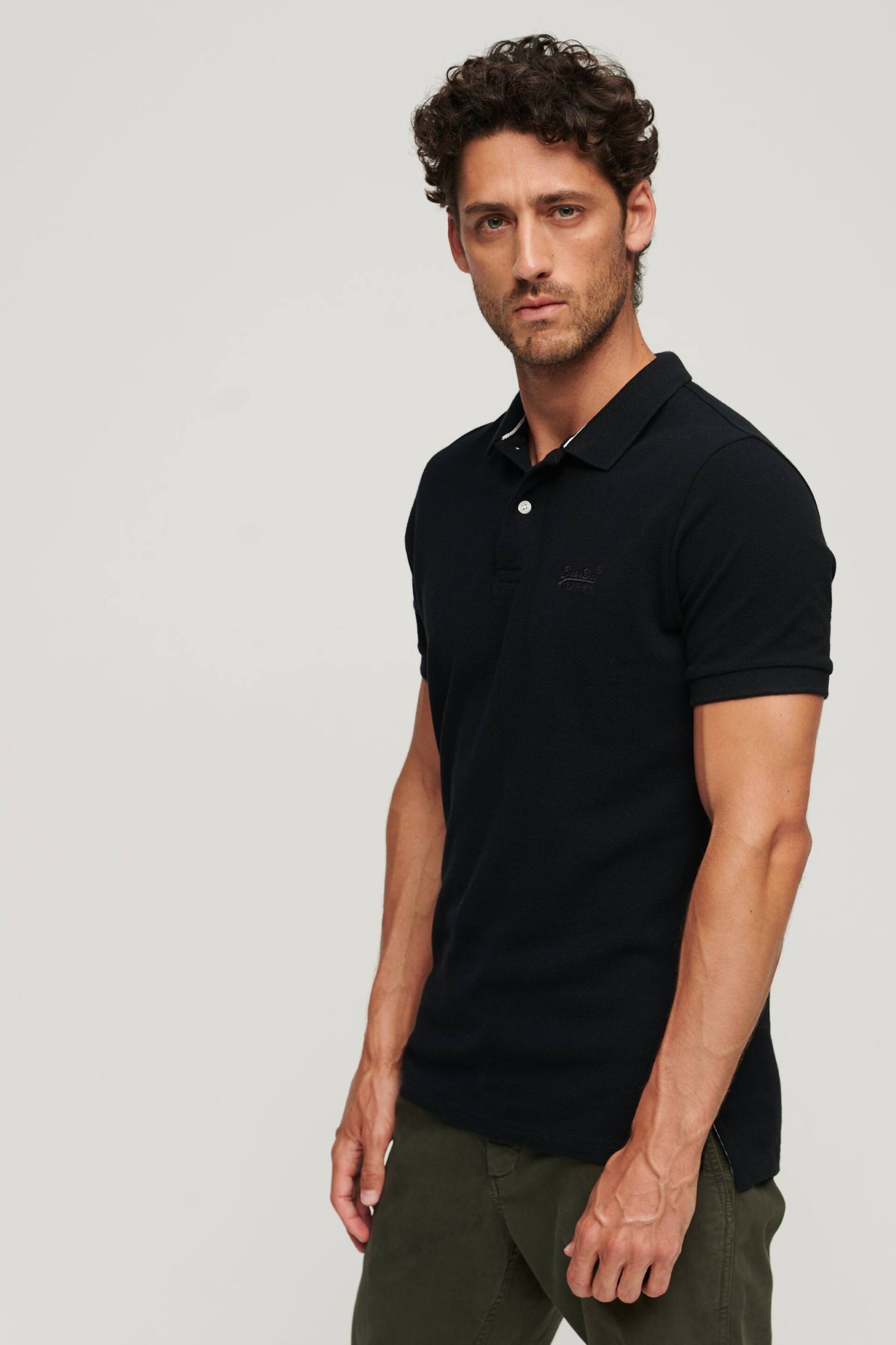 Superdry Black Classic Pique Polo Shirt - Image 1 of 9