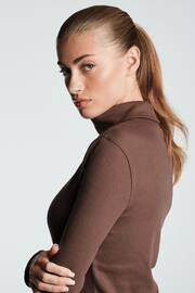 Chocolate Brown Ribbed Roll Neck Long Sleeve Mini Dress - Image 4 of 6
