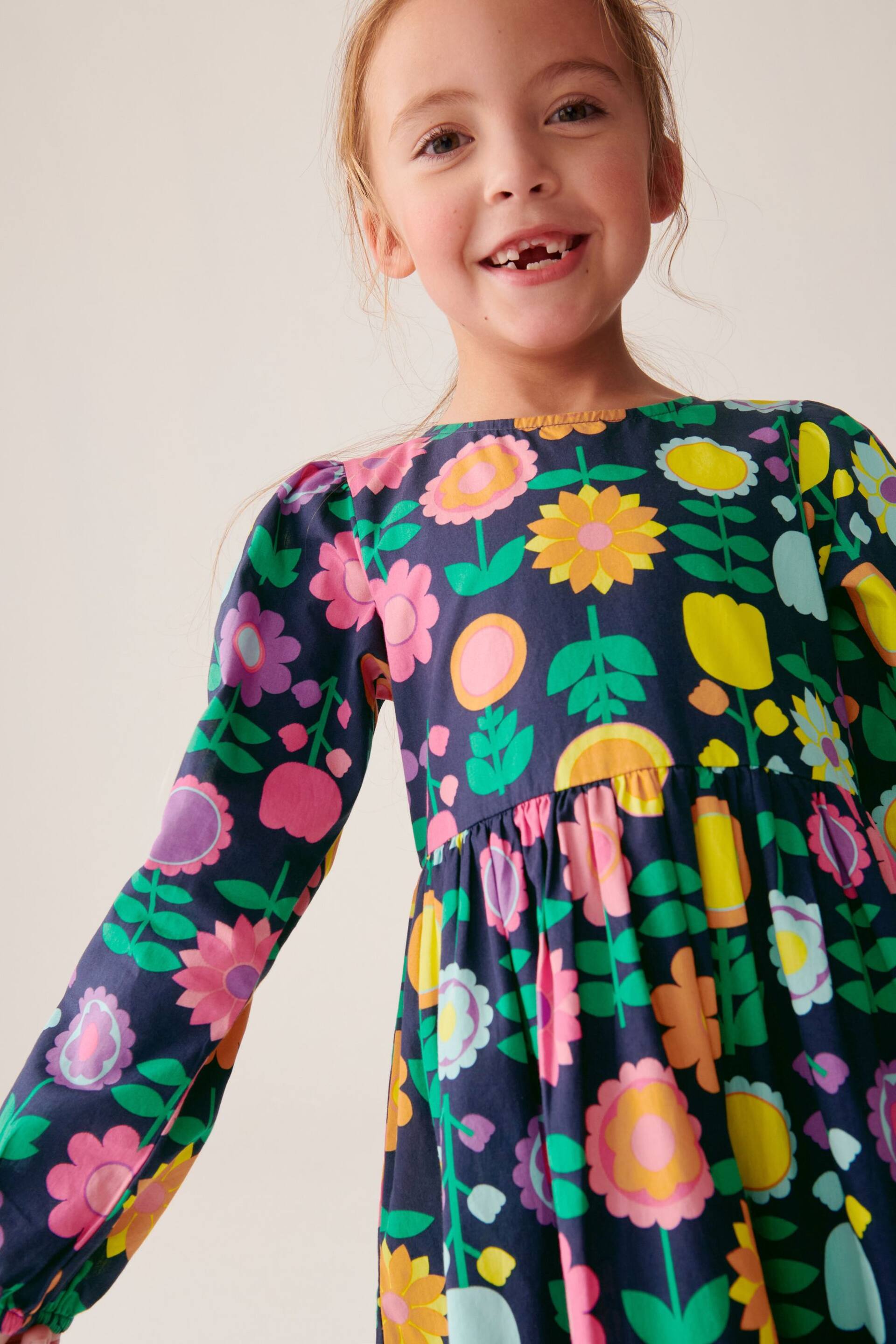 Little Bird by Jools Oliver Navy Long Sleeve Floral Dress - Image 4 of 9