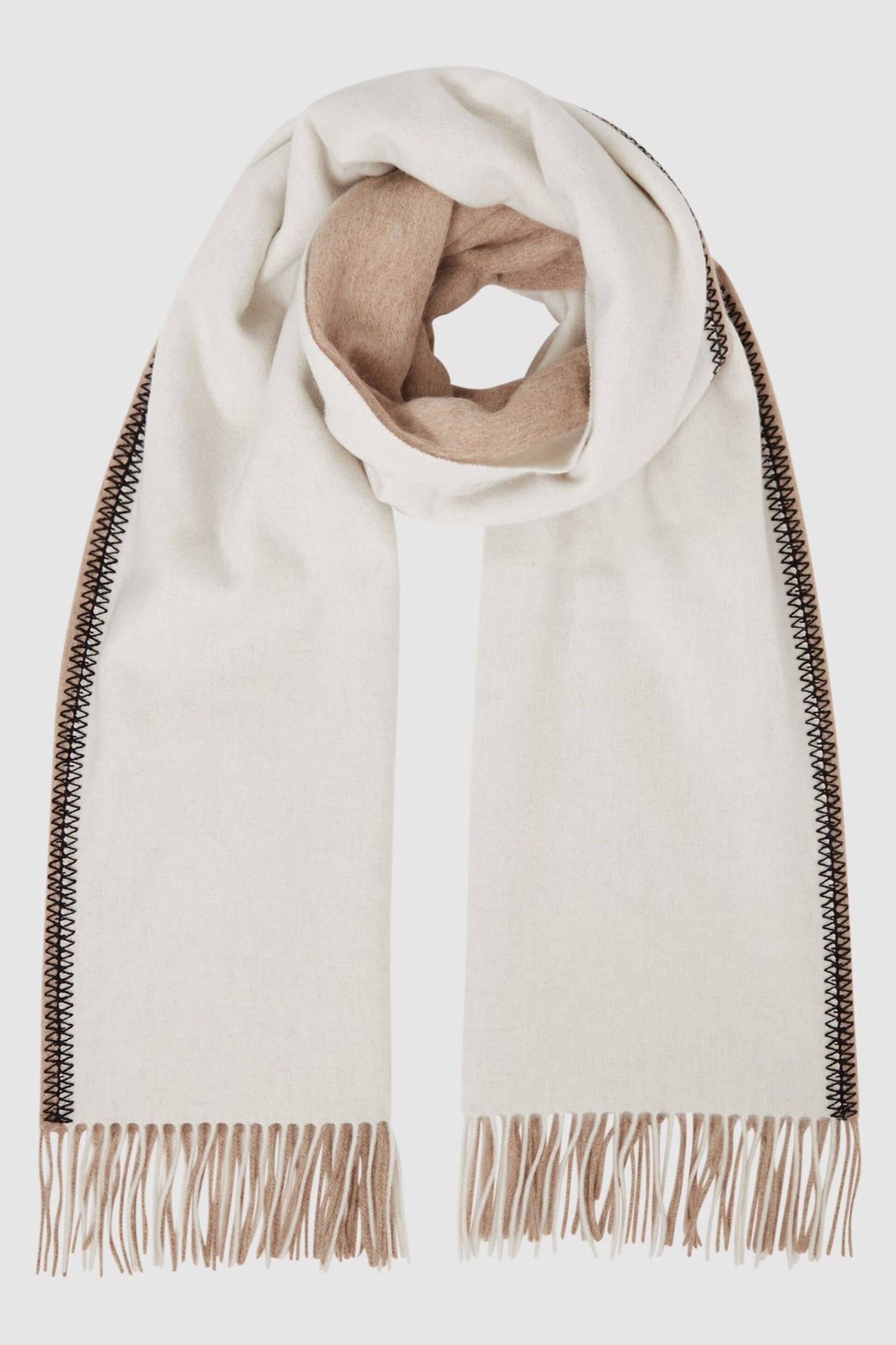 Reiss Neutral Orla Lambswool Colourblock Stitch Scarf - Image 3 of 4