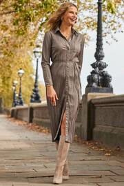 Sosandar Natural Leather Look Plisse Shirt Dress With Belt - Image 1 of 6