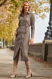 Sosandar Natural Leather Look Plisse Shirt Dress With Belt - Image 5 of 6