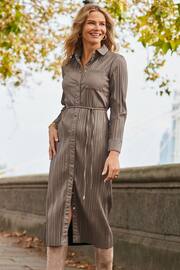 Sosandar Natural Leather Look Plisse Shirt Dress With Belt - Image 6 of 6