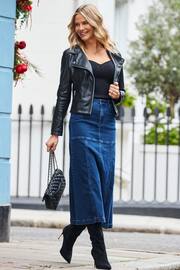 Sosandar Blue Panelled Denim Midi Skirt - Image 4 of 5