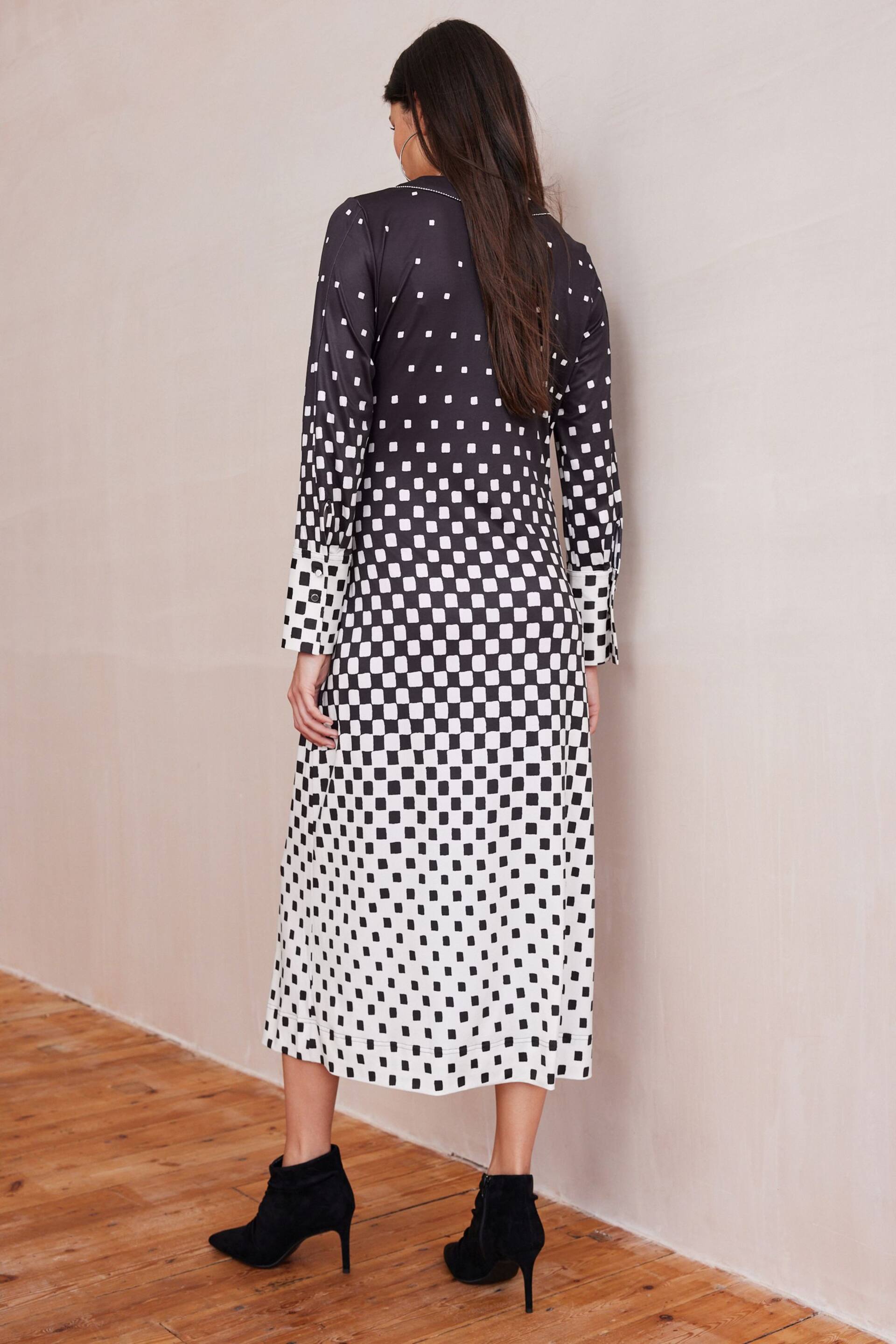 Monochrome Check Print Long Sleeve Wrap Midi Dress - Image 3 of 5