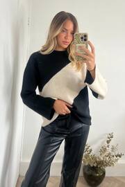 Style Cheat Black Brushed Wool Colour Block Jumper - Image 1 of 4