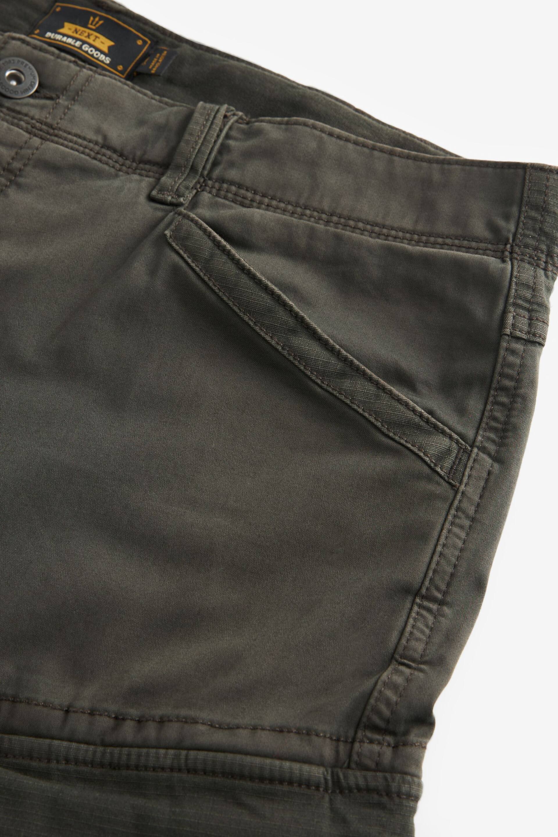 Dark Khaki Green Slim Fit Zip Detail Stretch Cargo Shorts - Image 5 of 9