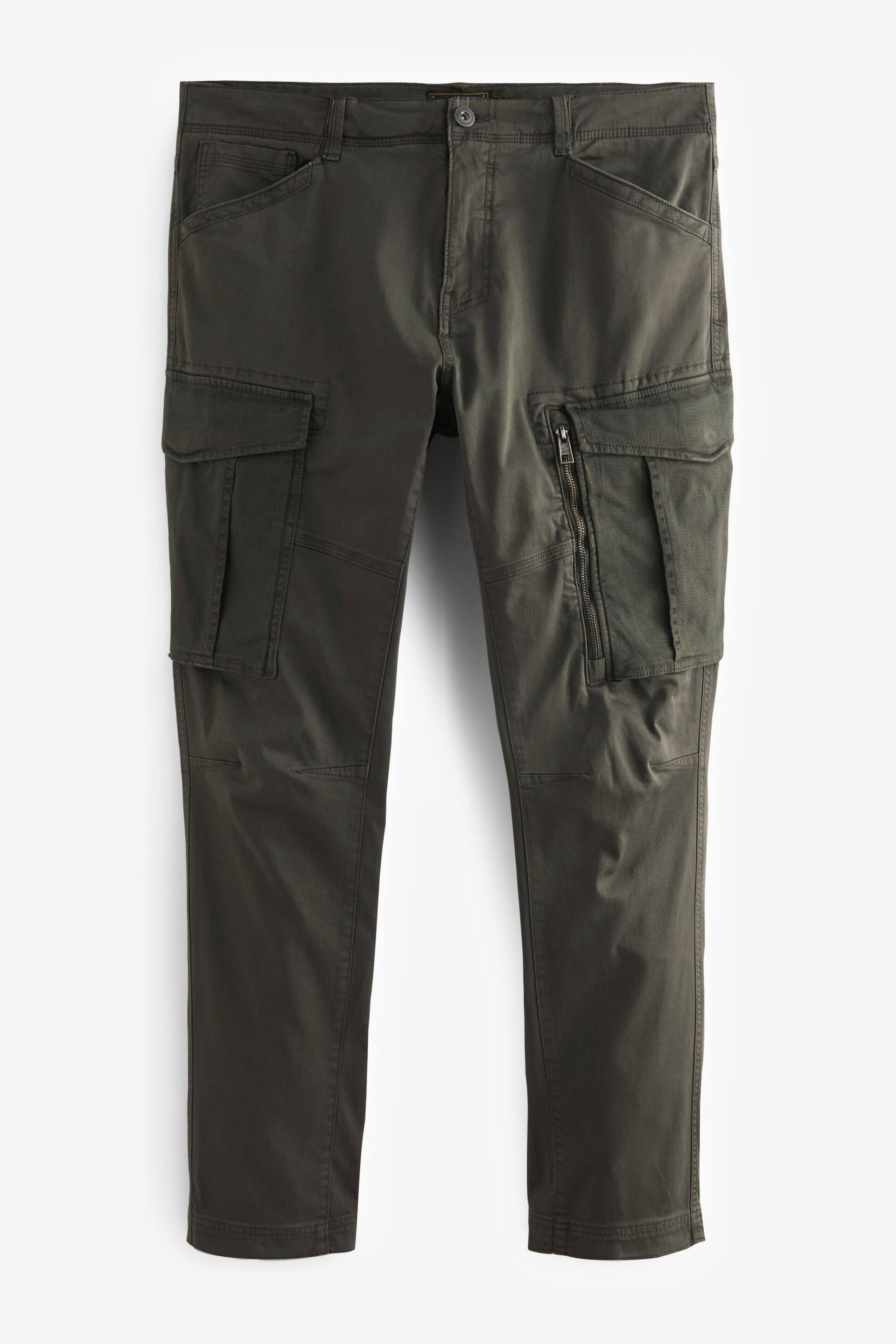 Dark Khaki Green Slim Fit Zip Detail Stretch Cargo Shorts - Image 3 of 9