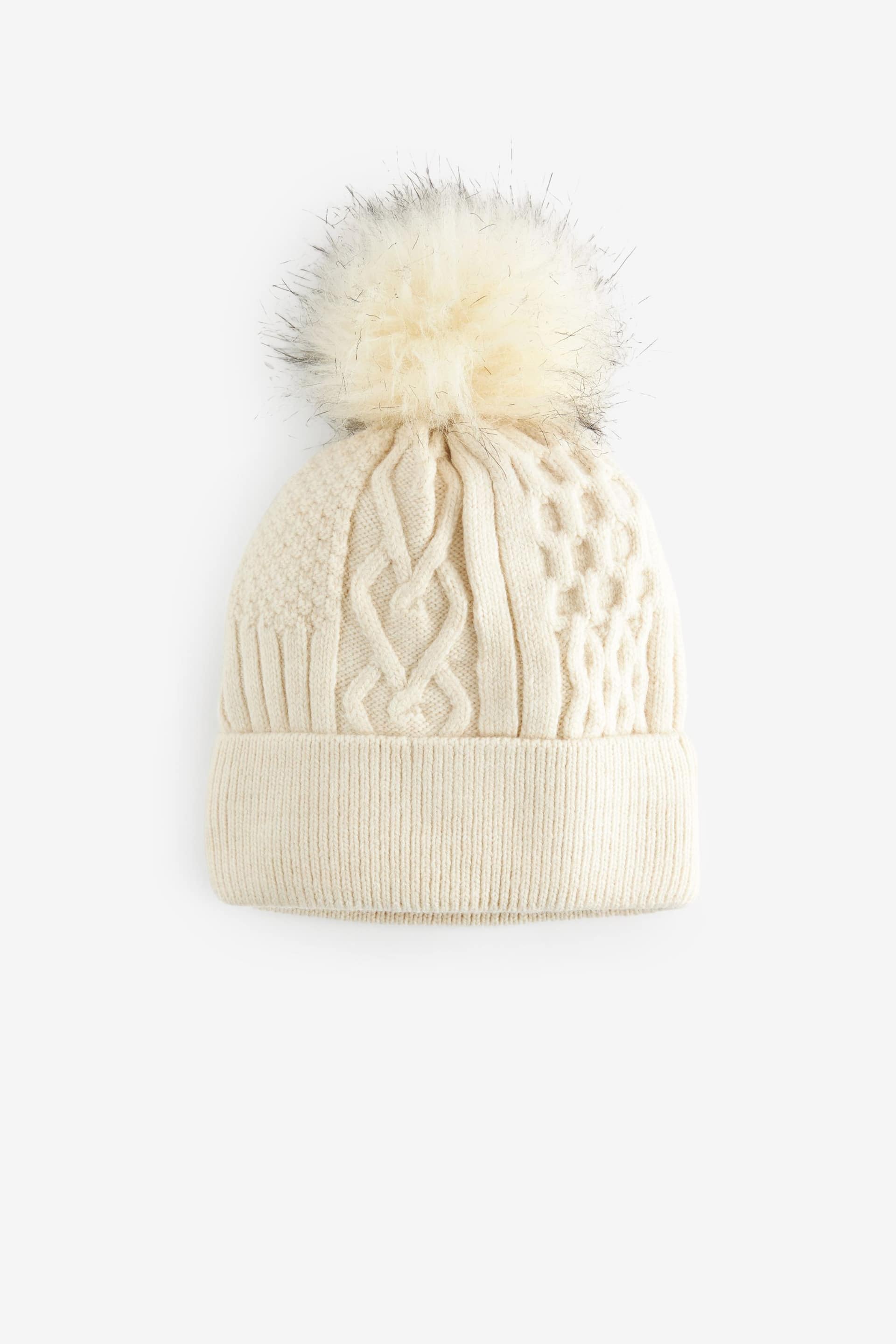 Cream Patchwork Heart Cable Knit Pom Hat - Image 3 of 3