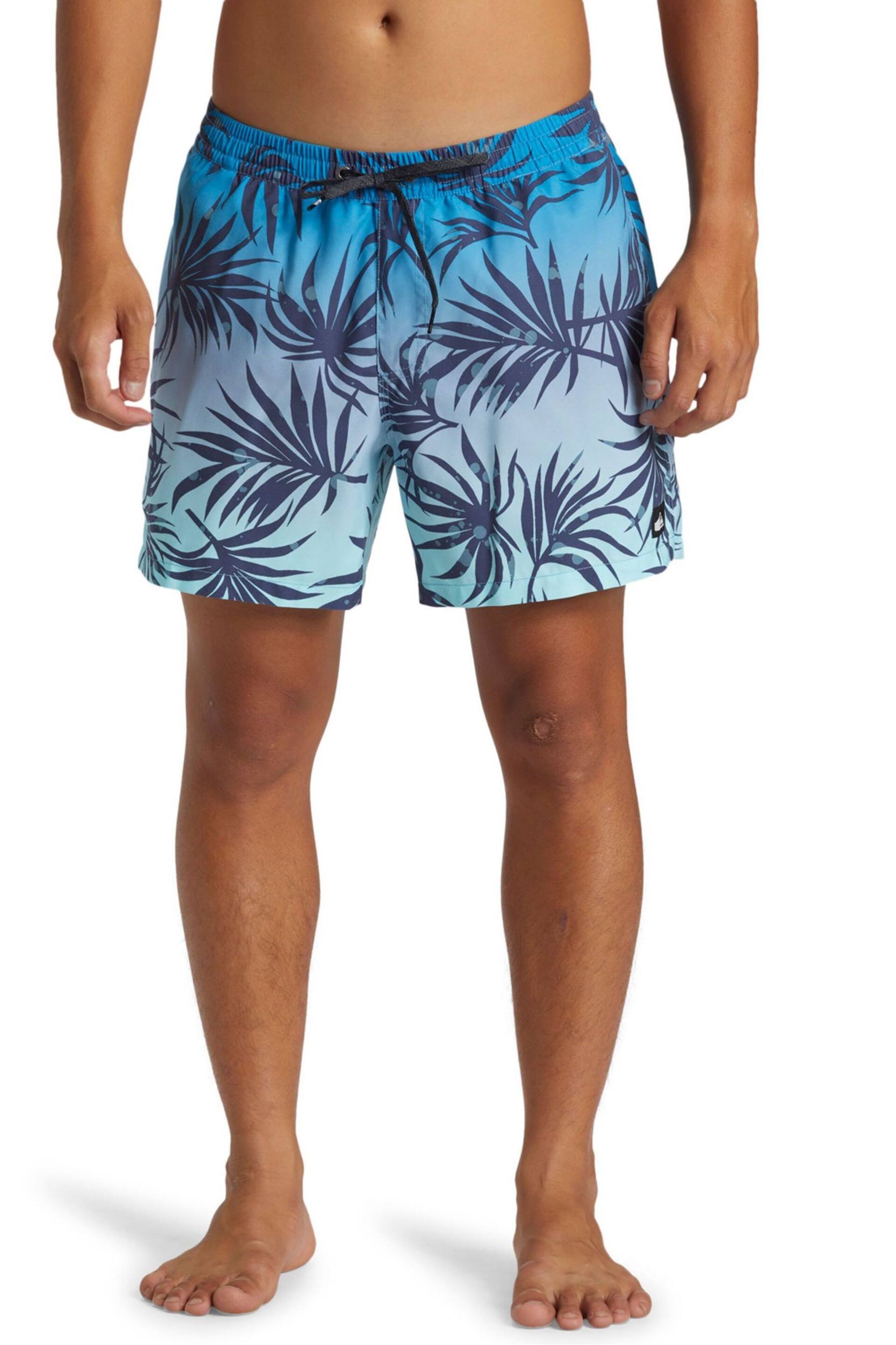 Quiksilver Blue Gradient Leaf Print Volley Shorts - Image 1 of 7
