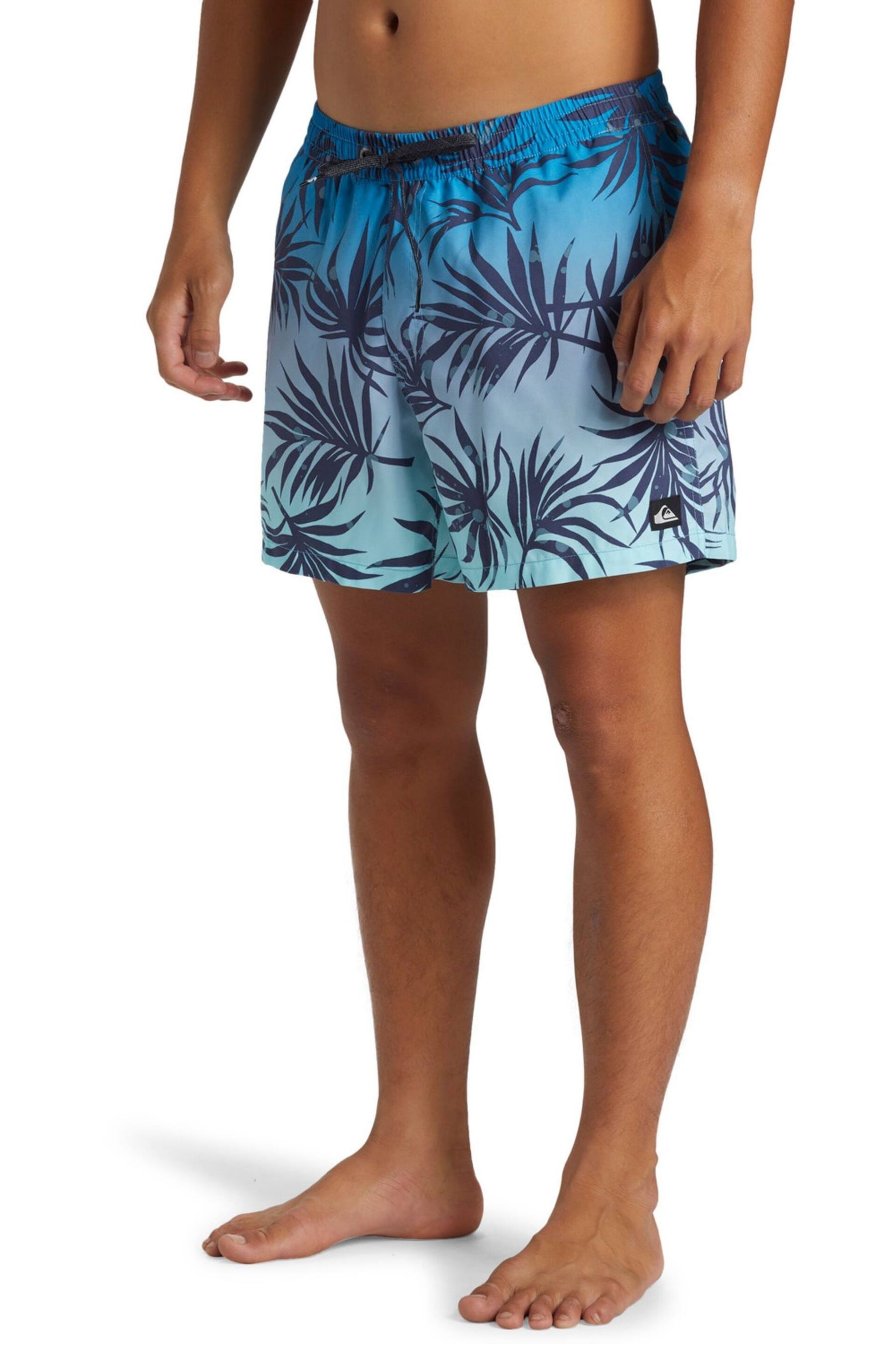 Quiksilver Blue Gradient Leaf Print Volley Shorts - Image 3 of 7
