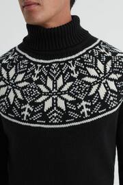 Reiss Black Abbotsford Knitted Fair Isle Roll Neck Jumper - Image 1 of 4