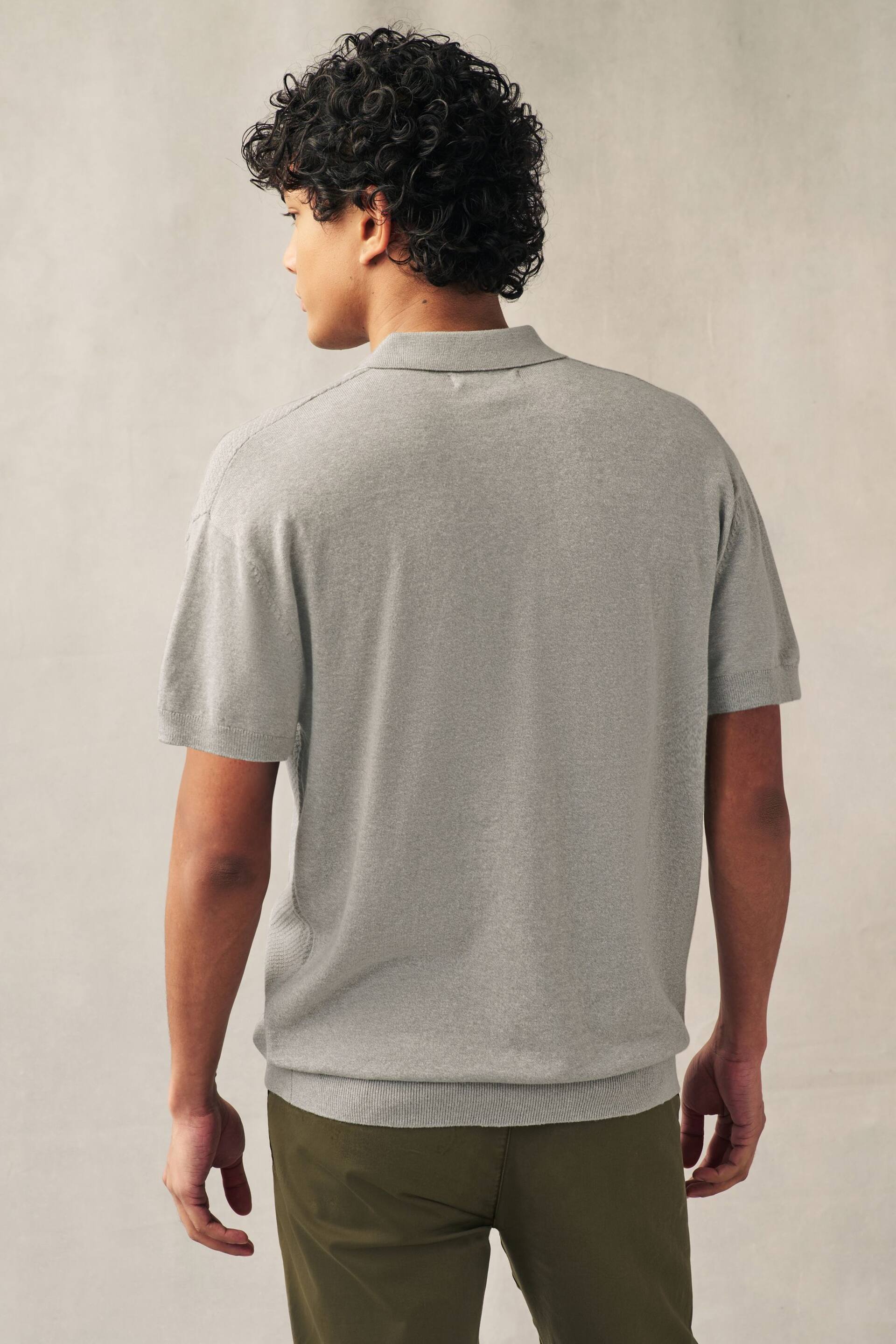 Grey Knitted Bubble Textured Regular Fit Polo Shirt - Image 3 of 7