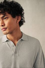 Grey Knitted Bubble Textured Regular Fit Polo Shirt - Image 4 of 7