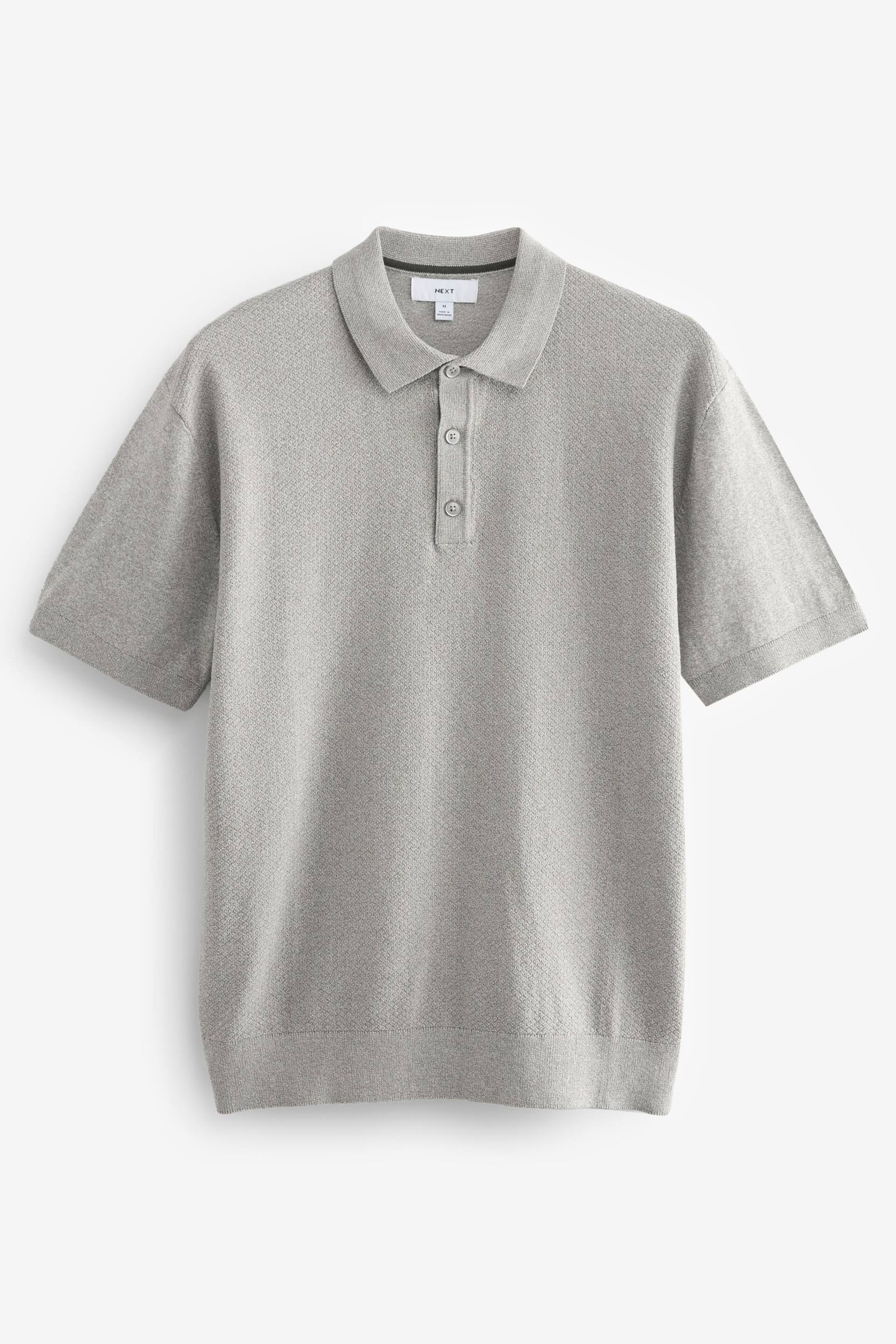 Grey Knitted Bubble Textured Regular Fit Polo Shirt - Image 5 of 7