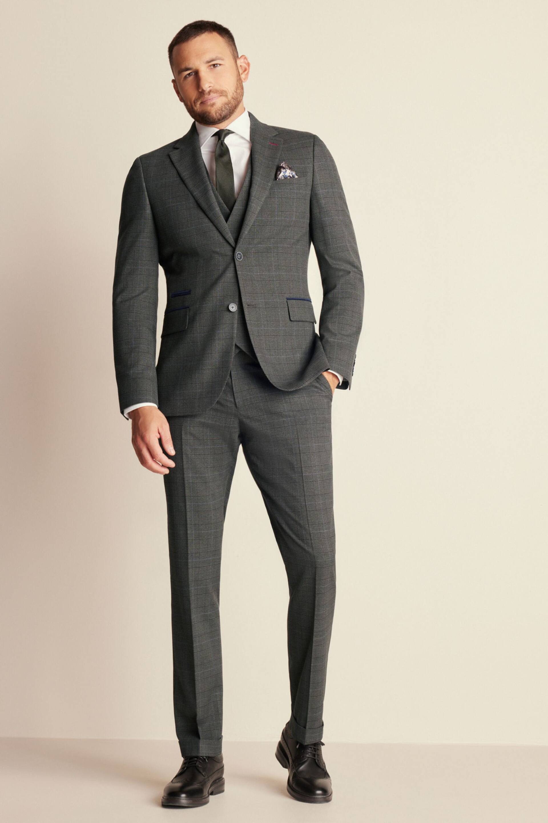 Green Slim Trimmed Check Suit: Waistcoat - Image 2 of 11