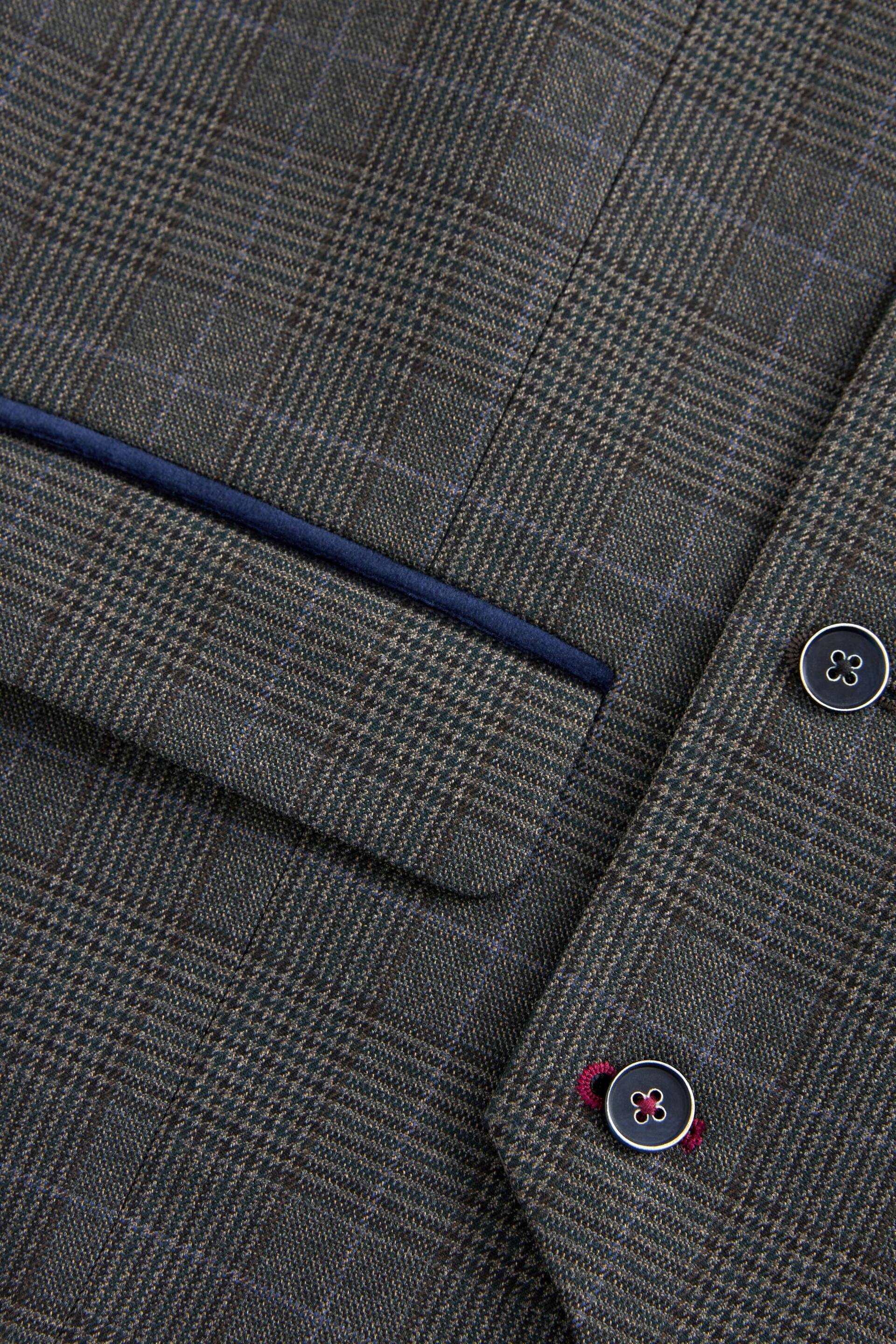 Green Slim Trimmed Check Suit: Waistcoat - Image 6 of 11