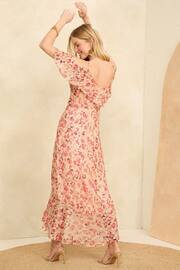 Love & Roses Pink Petite Printed Cold Shoulder Midaxi Dress - Image 2 of 4
