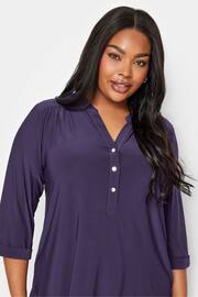 Yours Curve Purple Half Placket Jersey Blouse - Image 4 of 4