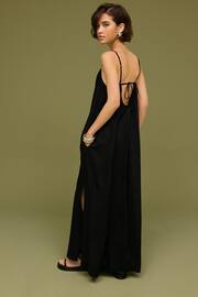 Black Tie Back Maxi Dress With Linen - Image 3 of 6