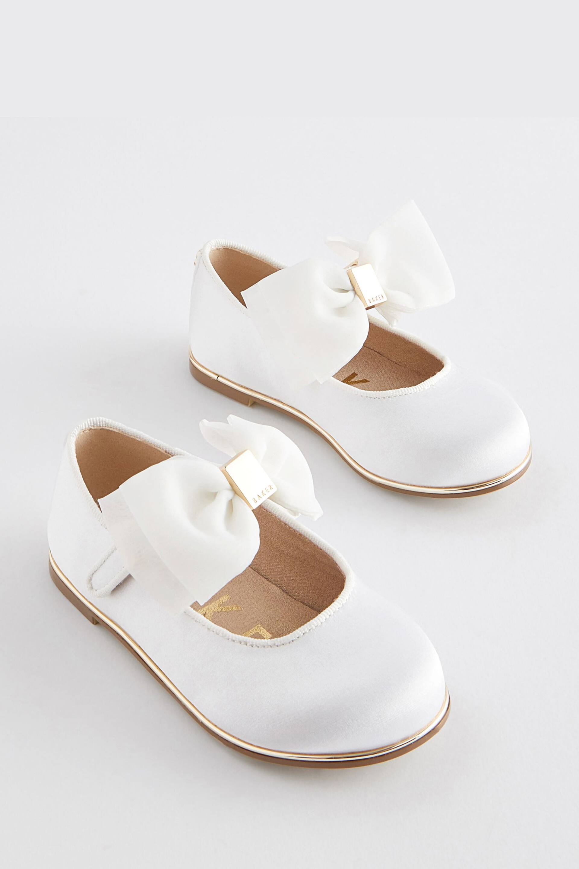 Baker by Ted Baker Girls Ivory Satin Mary Jane Shoes with Organza Bow - Image 1 of 5