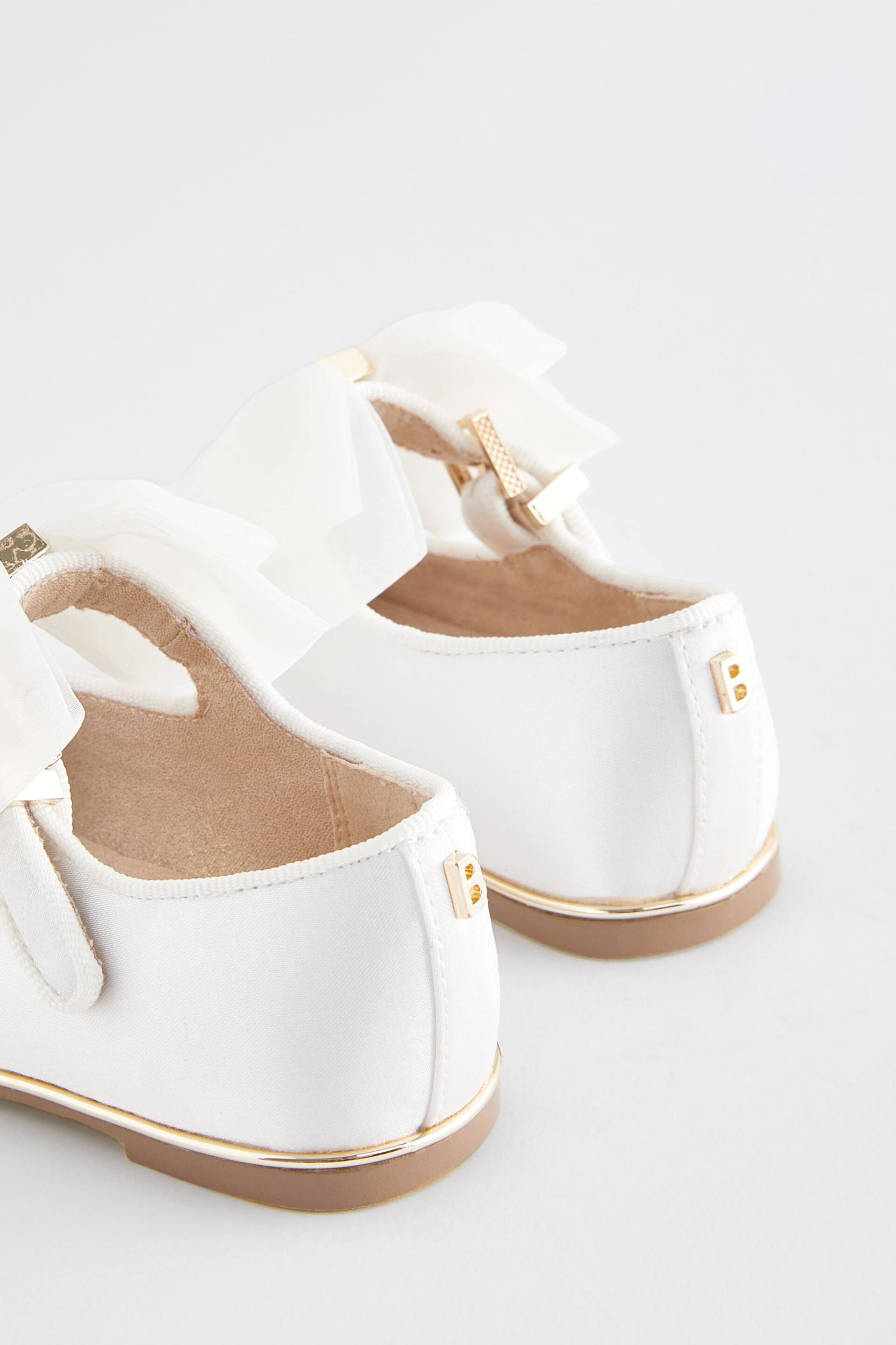 Baker by Ted Baker Girls Ivory Satin Mary Jane Shoes with Organza Bow - Image 3 of 5