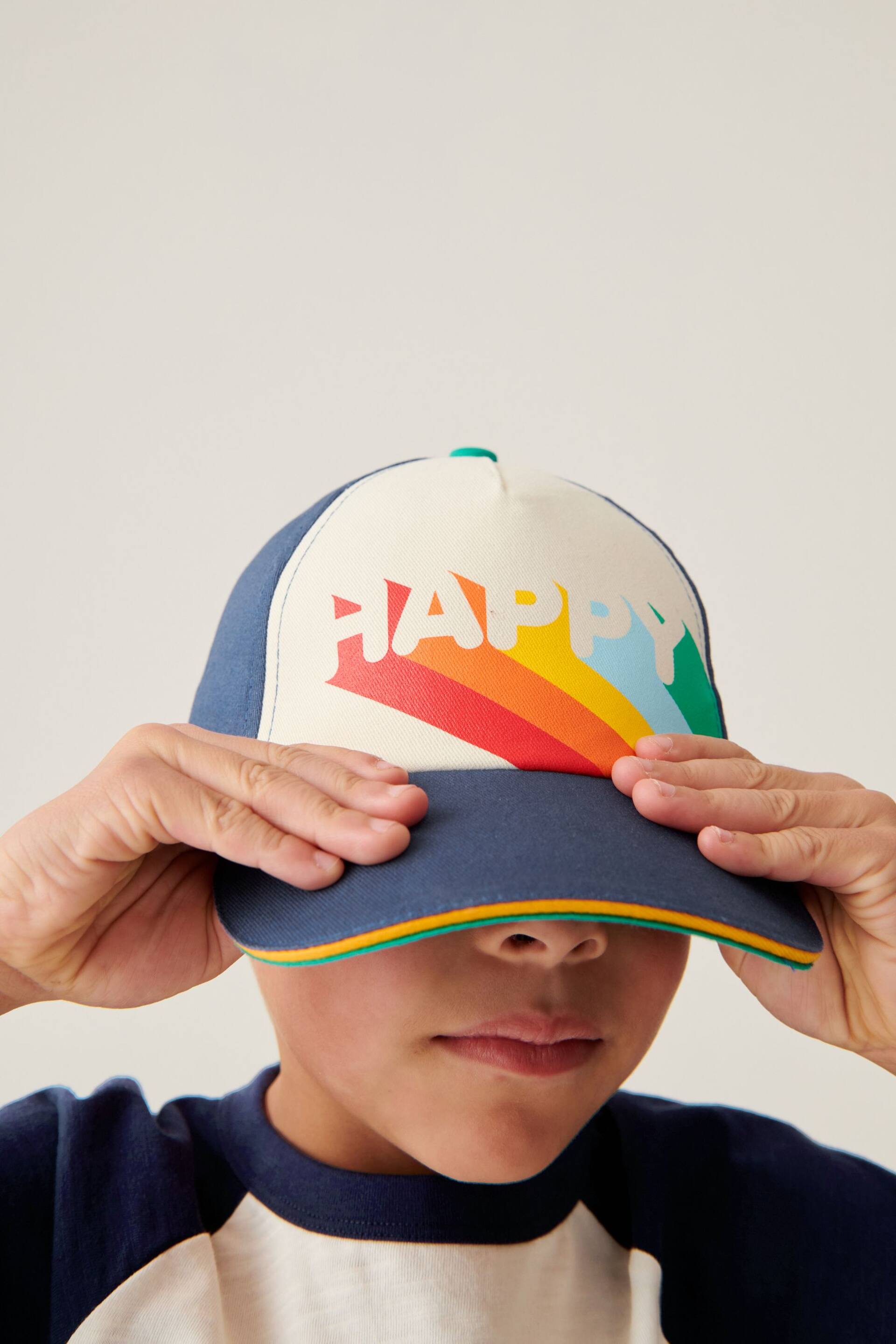 Little Bird by Jools Oliver Navy Happy Rainbow Baseball Cap - Image 3 of 6